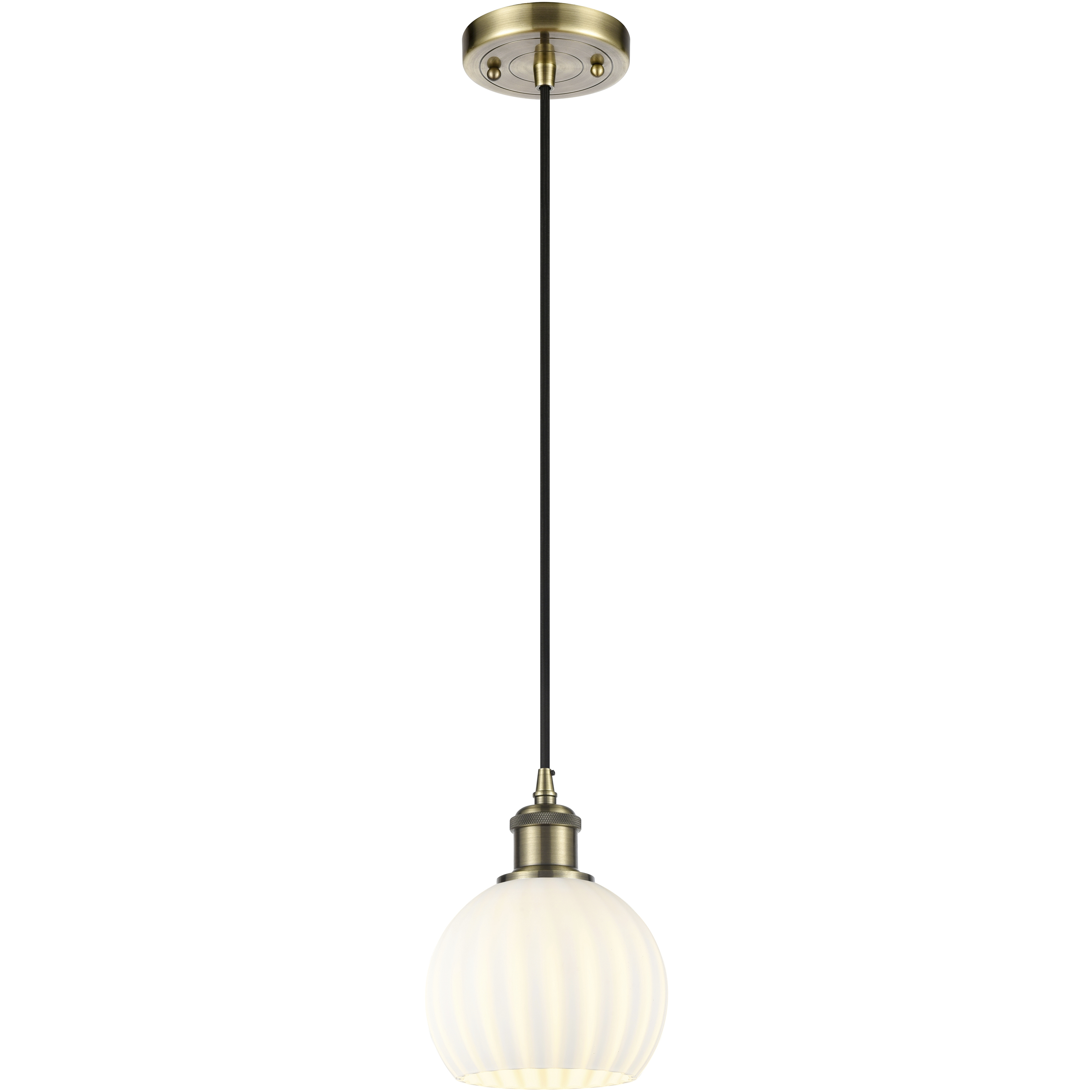 Ballston White Venetian 1 Light 6 inch Antique Brass Cord Hung Mini Pendant Ceiling Light