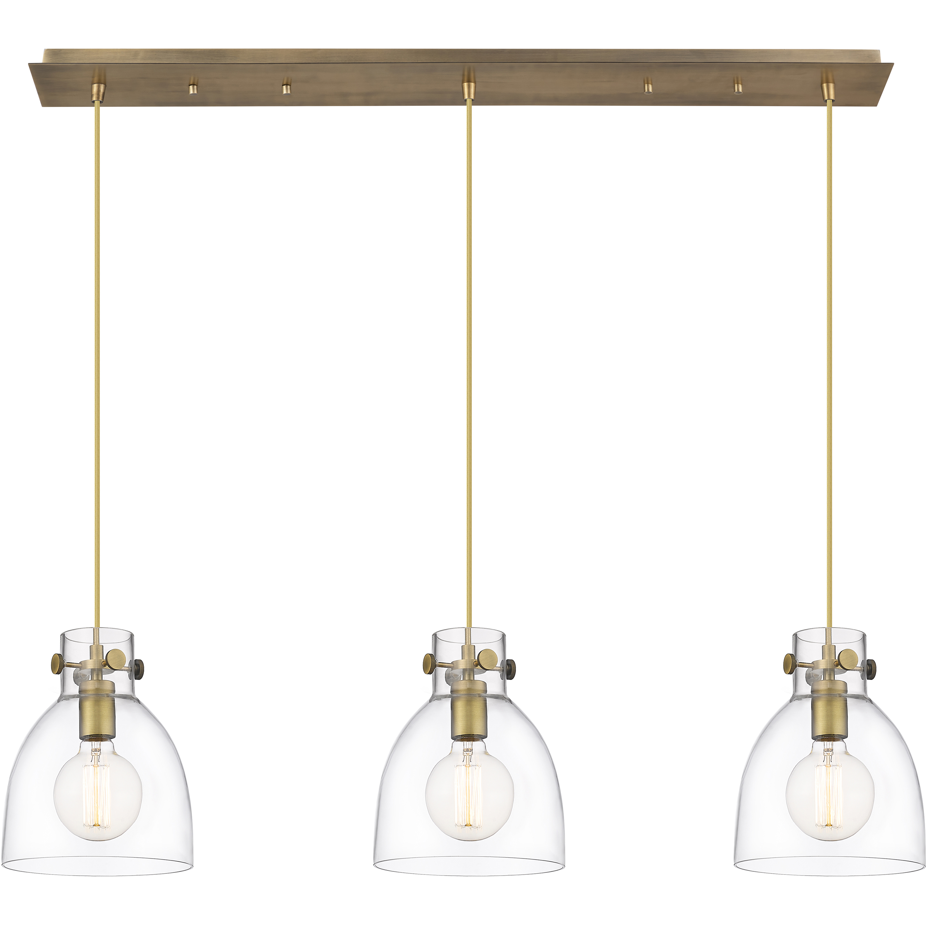 Newton Bell 3 Light 39.75 inch Brushed Brass Linear Pendant Ceiling Light in Clear Glass