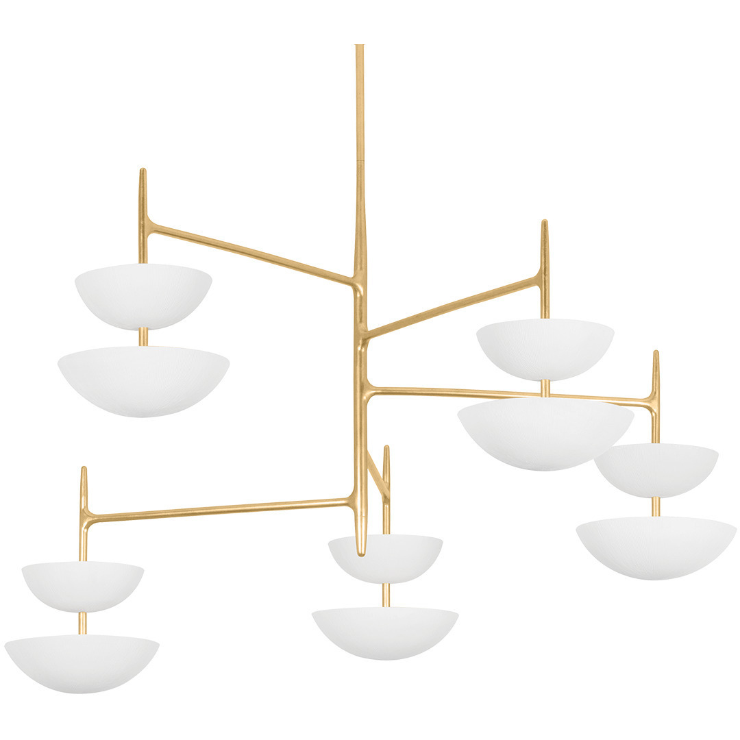 Evander LED 55 inch Vintage Gold Leaf/Gesso White Chandelier Ceiling Light