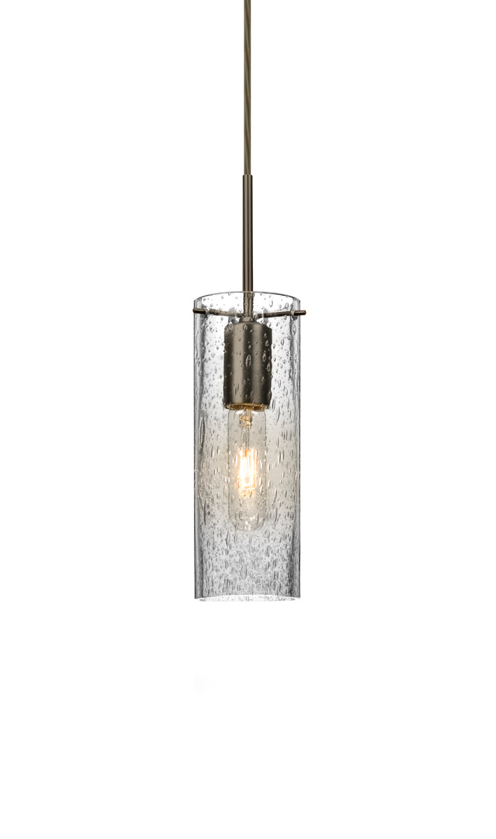 Juni 1 Light Bronze Pendant Ceiling Light in Clear Bubble Glass