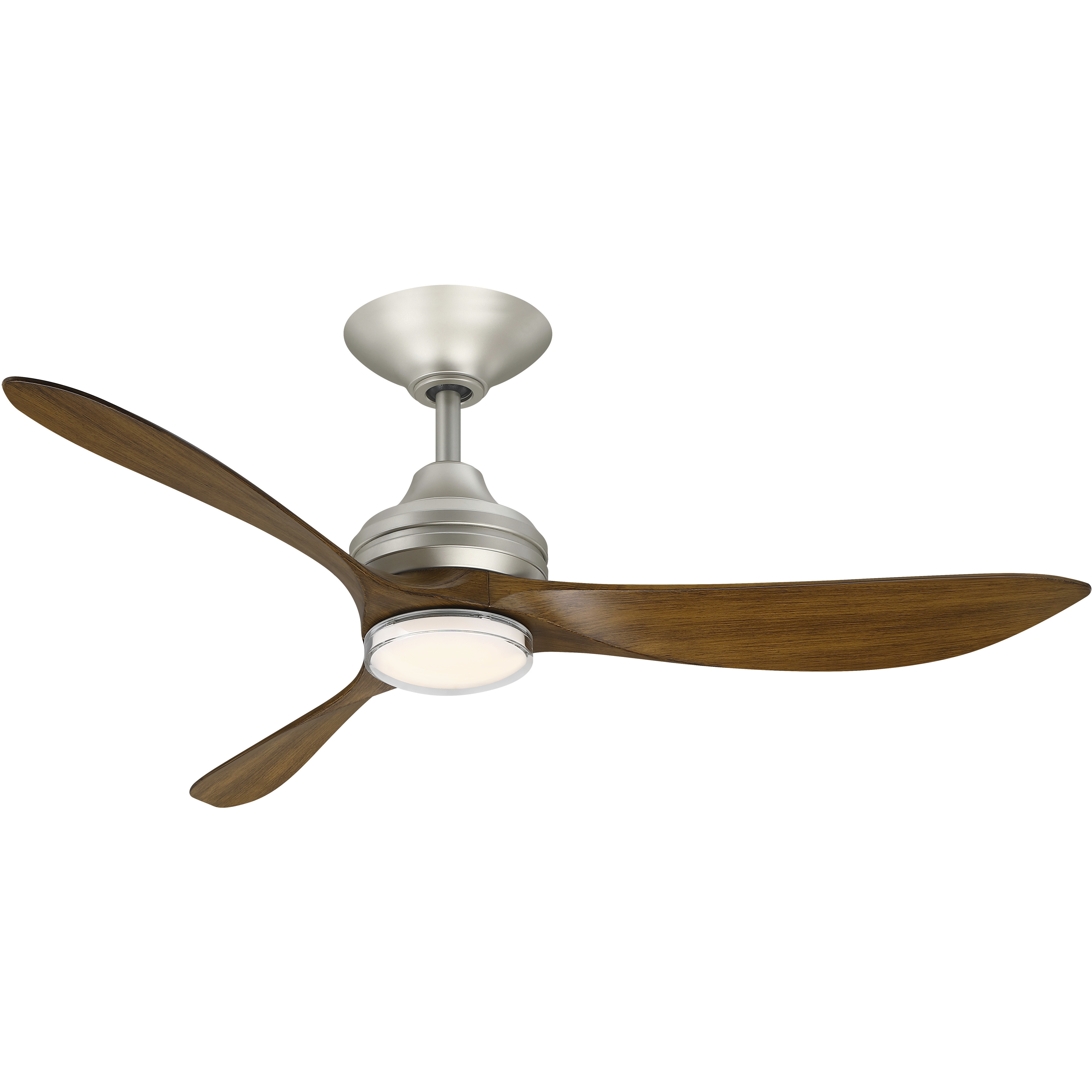 Aviara Coastal 52 inch Brushed Nickel with Koa Blades Indoor/Outdoor Smart Ceiling Fan in 3, 19, Kit