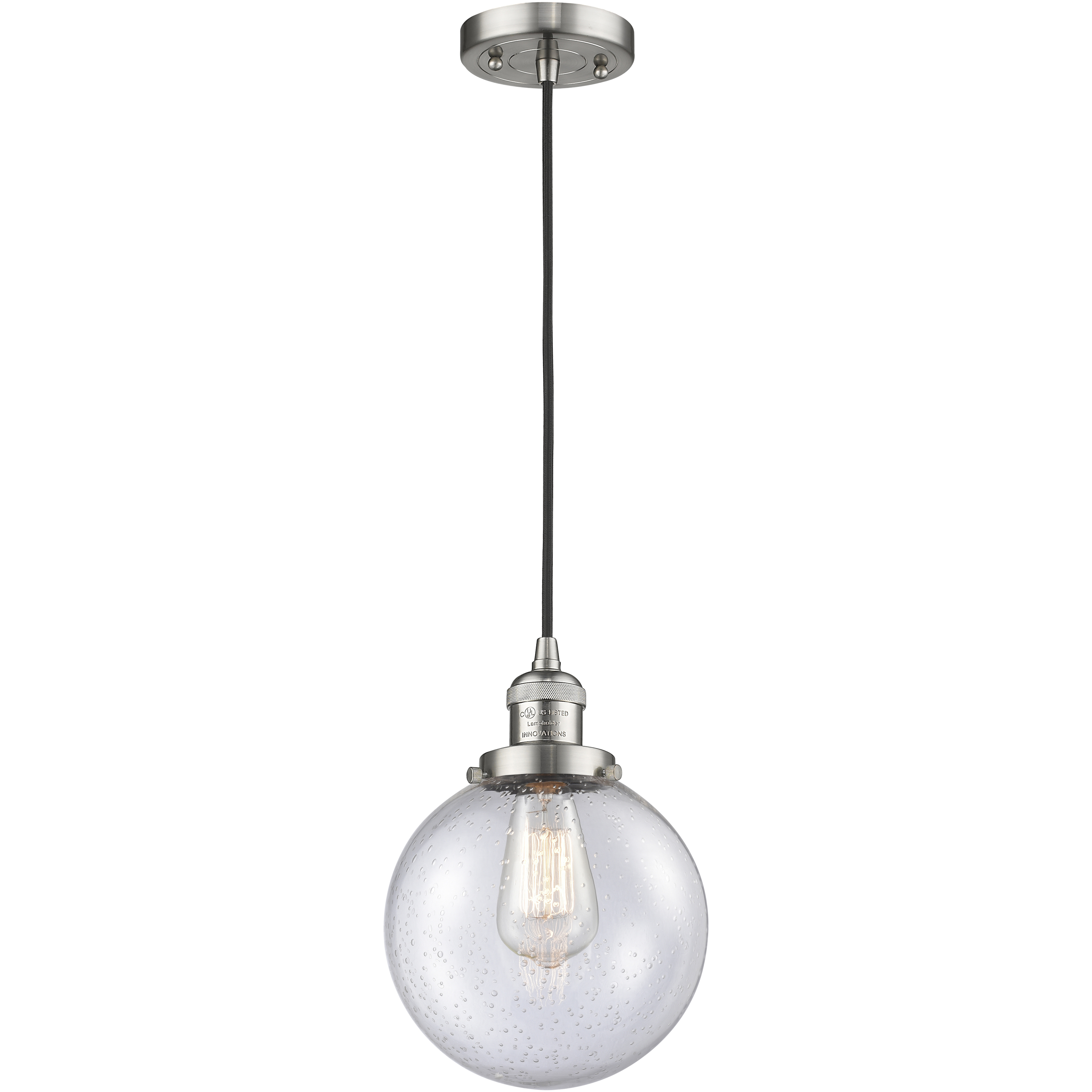 Franklin Restoration Beacon 1 Light 8 inch Brushed Satin Nickel Mini Pendant Ceiling Light in Incandescent, Seedy, Franklin Restoration