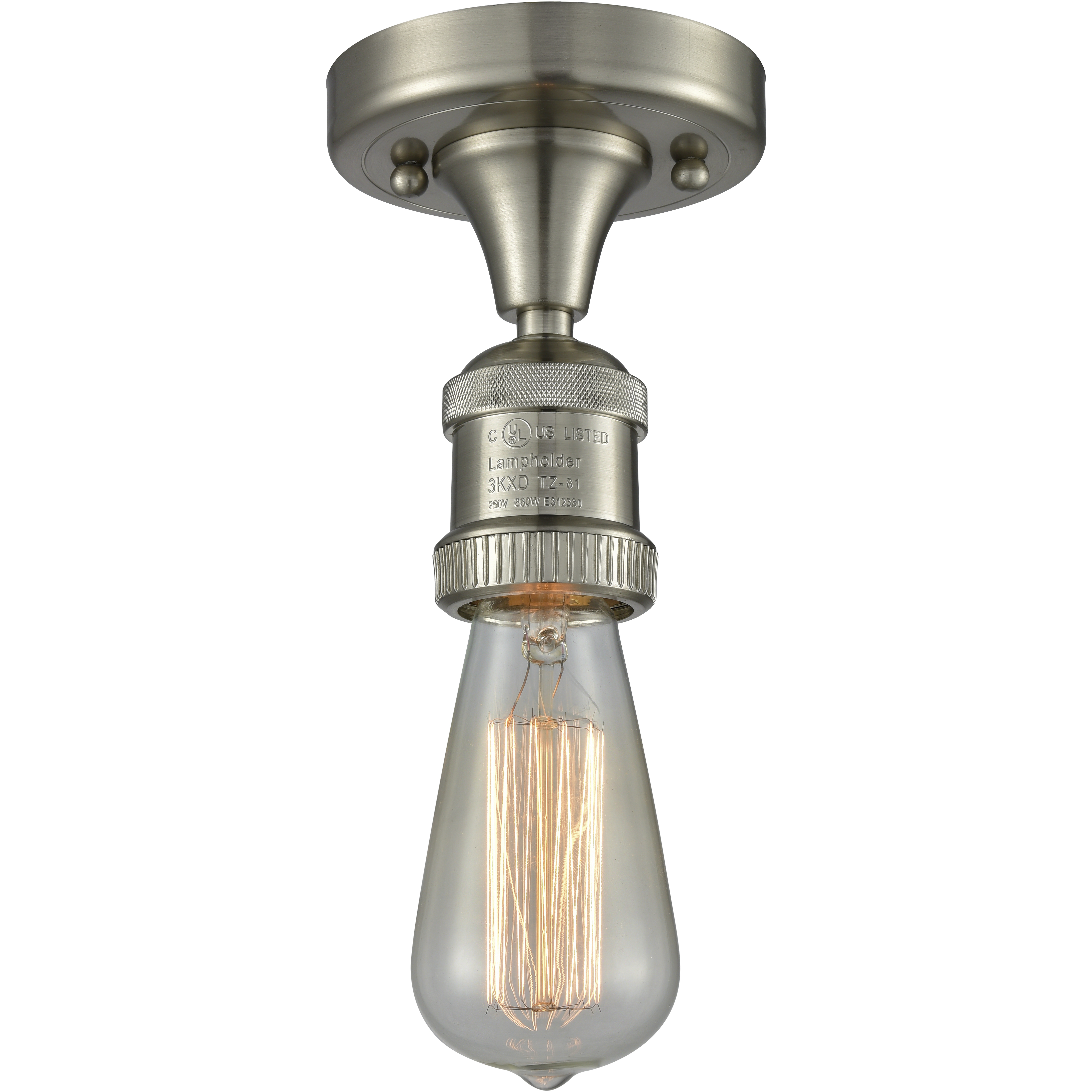 Franklin Restoration Bare Bulb 1 Light 5 inch Brushed Satin Nickel Semi-Flush Mount Ceiling Light, Franklin Restoration