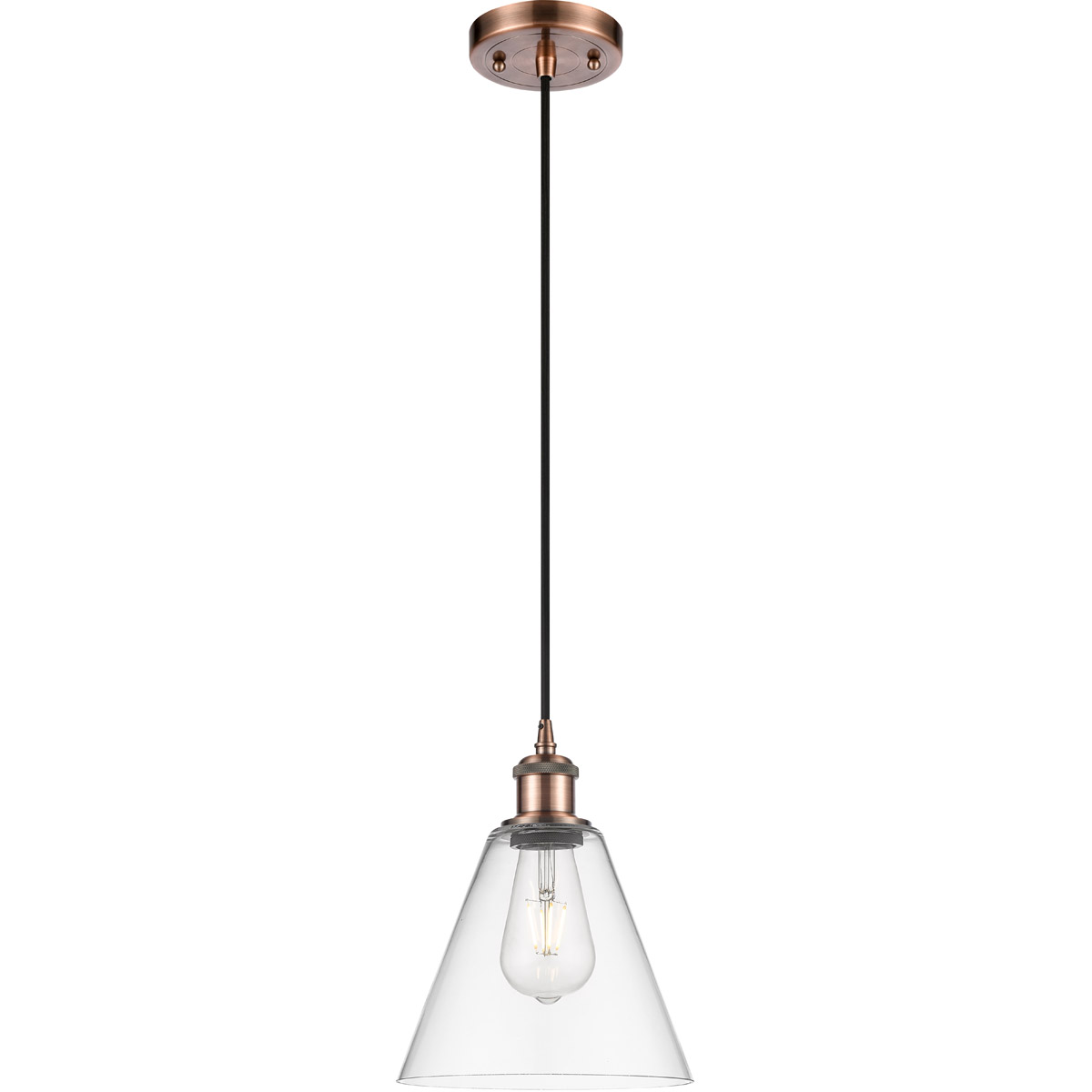 Ballston Cone 1 Light 8 inch Antique Copper Mini Pendant Ceiling Light in Clear Glass
