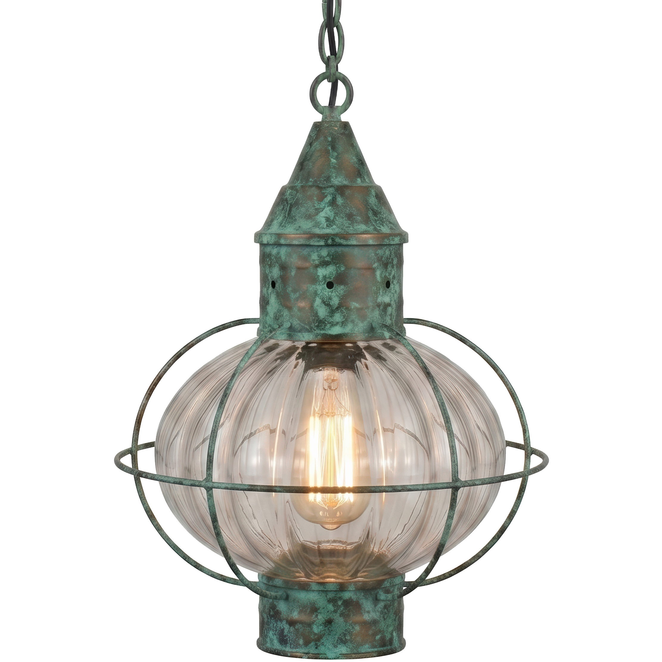 Ellington 1 Light 11.75 inch Verde Green Outdoor Pendant in Optic Glass, Brass Traditions by Innovations Lighting