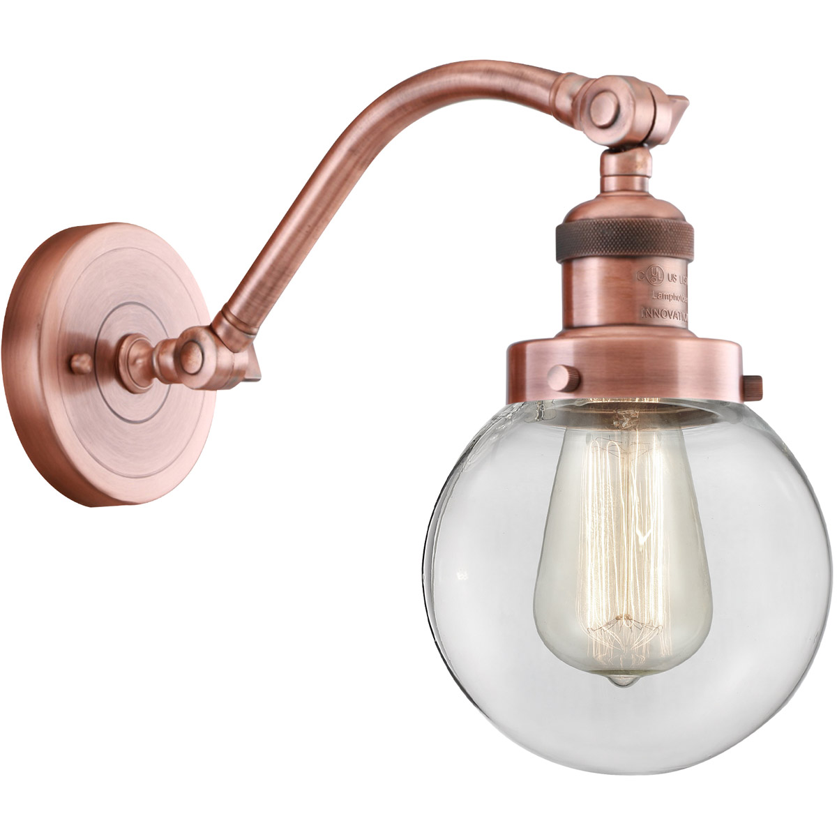 Franklin Restoration Beacon LED 6 inch Antique Copper Sconce Wall Light in Clear Glass, Franklin Restoration