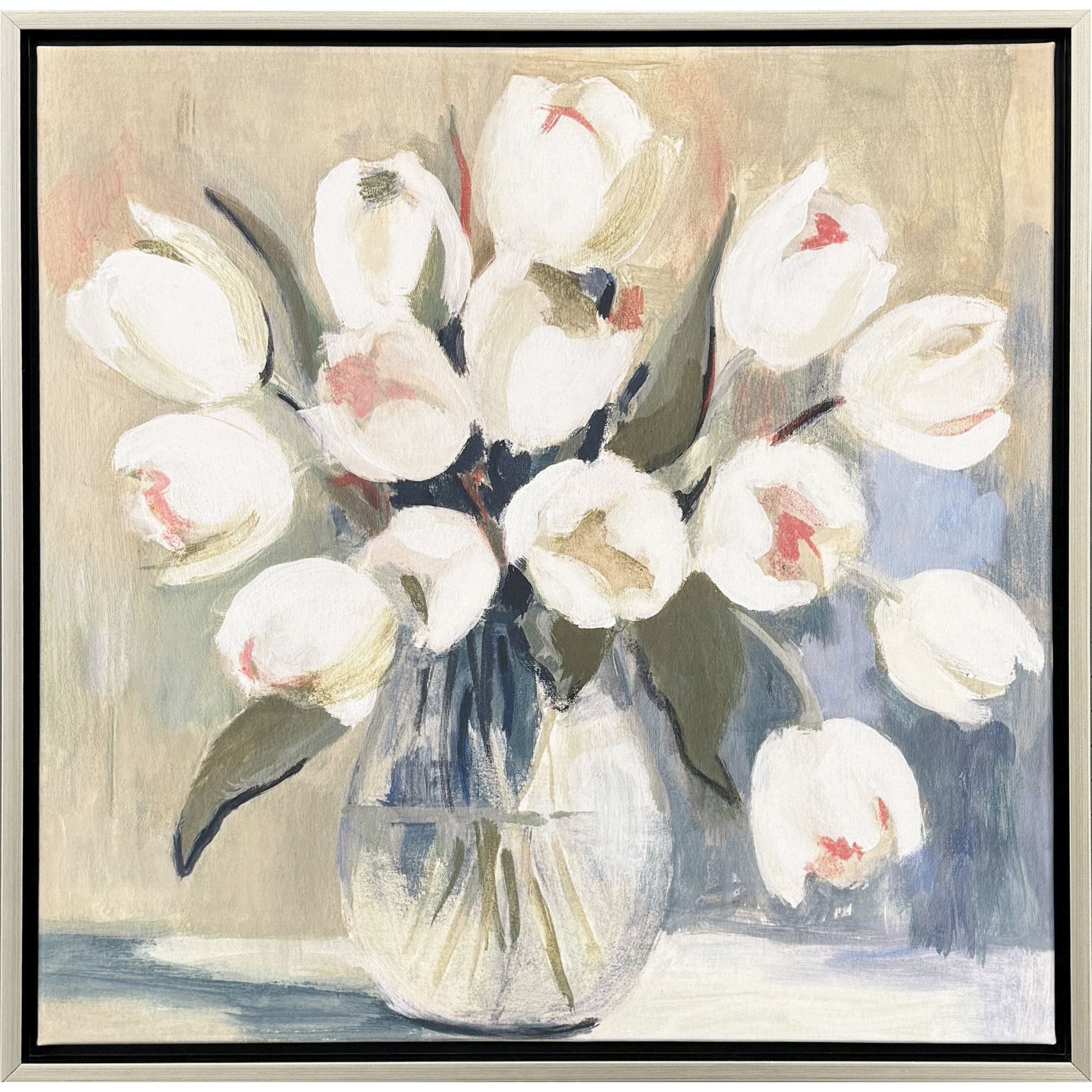 White Tulips White and Green and Blue Canvas, Propac
