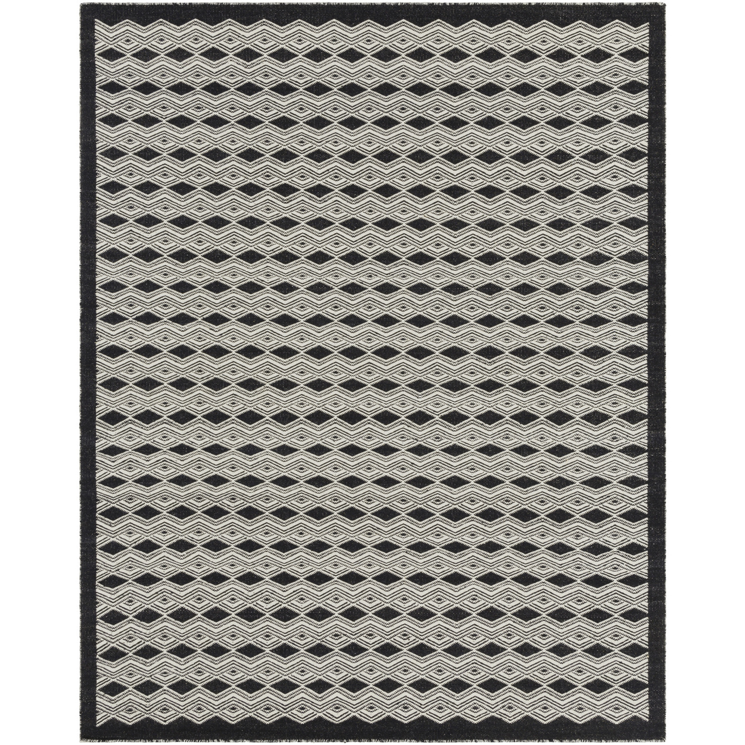Agostina 120 X 96 inch Black/Cream Handmade Rug, Wool and Cotton