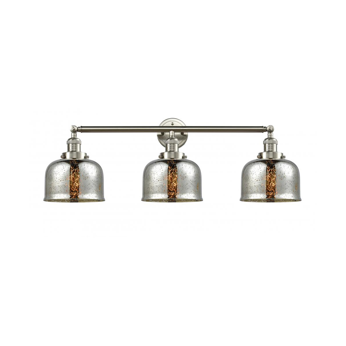 Franklin Restoration Large Bell 3 Light 32 inch Brushed Satin Nickel Bath Vanity Light Wall Light in Silver Plated Mercury Glass, Franklin Restoration