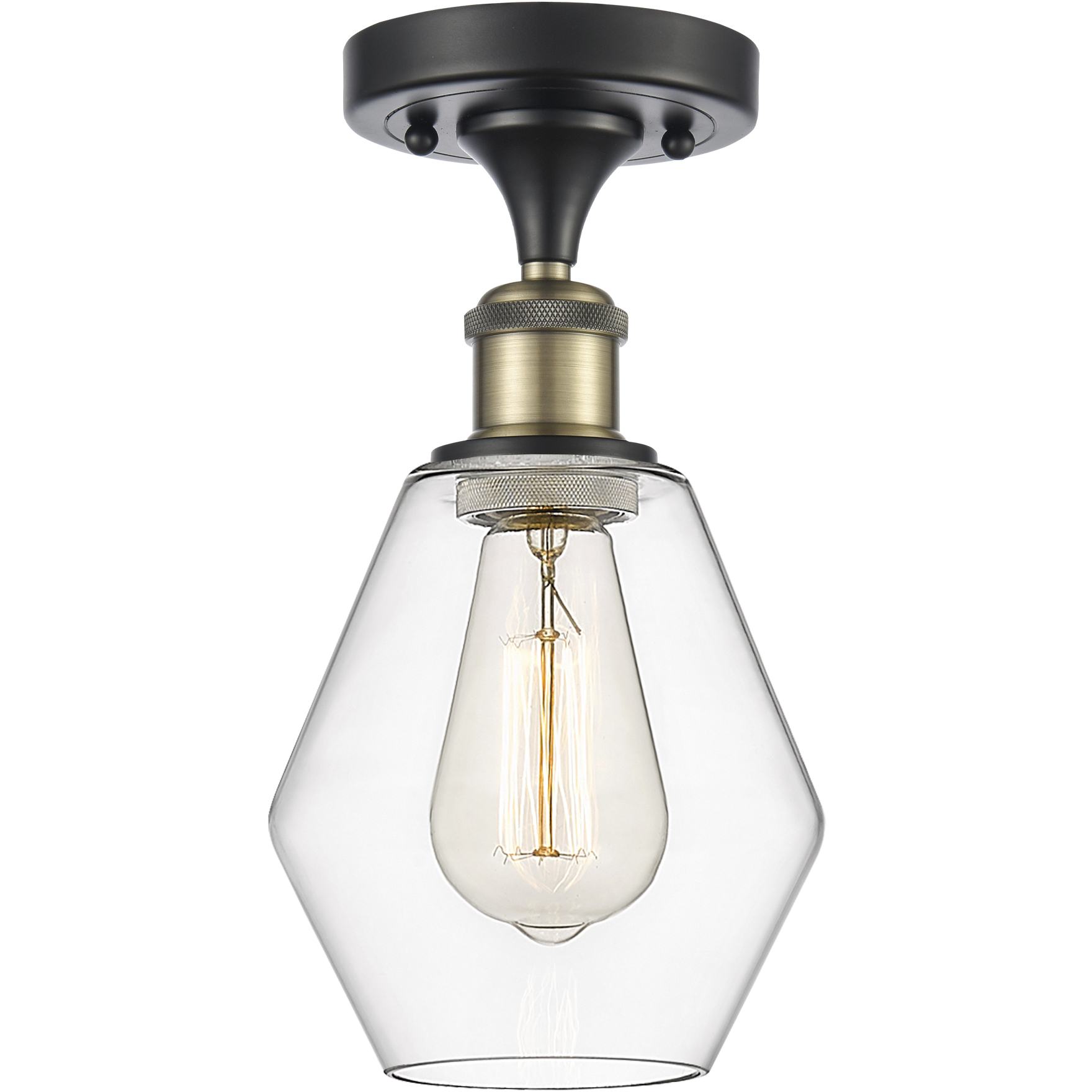 Ballston Cindyrella LED 6 inch Black Antique Brass Semi-Flush Mount Ceiling Light in Clear Glass