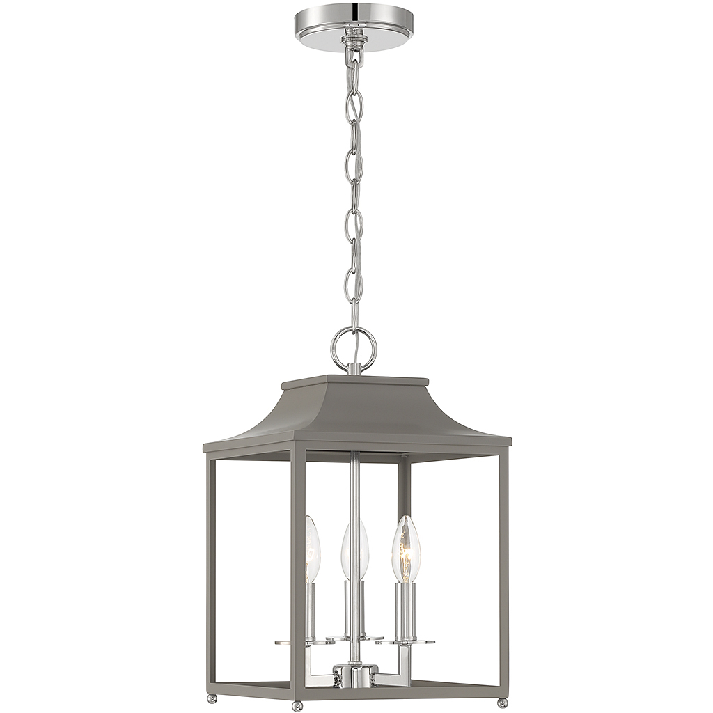 Transitional 3 Light 10 inch Gray with Polished Nickel Pendant Ceiling Light