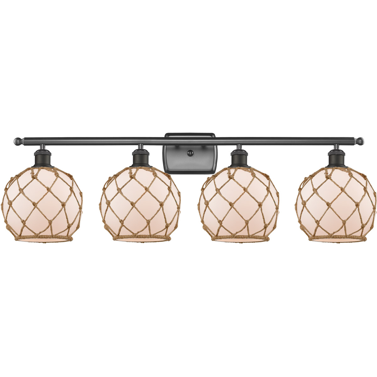 Ballston Farmhouse Rope 4 Light 36 inch Oil Rubbed Bronze Bath Vanity Light Wall Light in White Glass with Brown Rope, Ballston