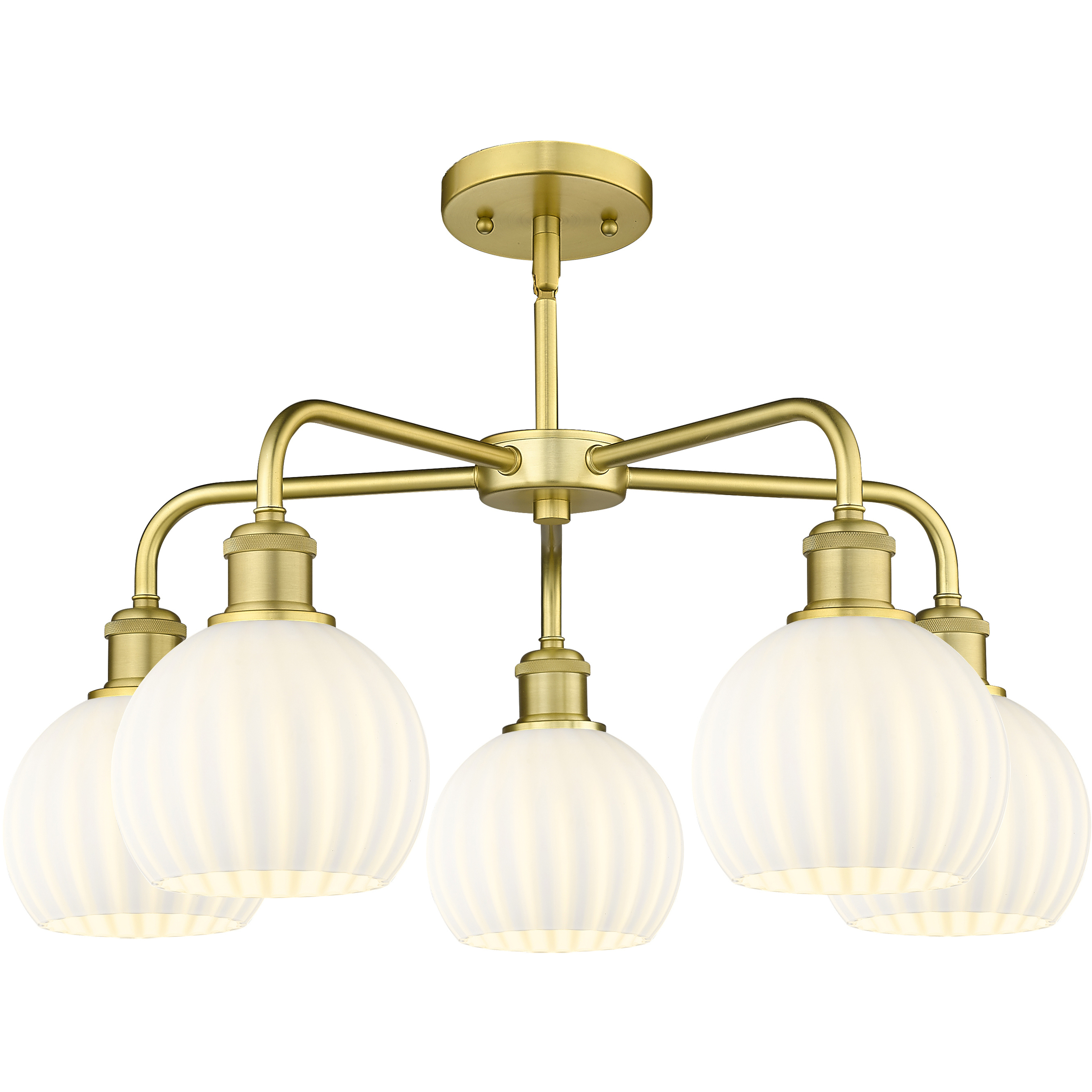Ballston White Venetian 5 Light 24 inch Satin Gold Stem Hung Chandelier Ceiling Light
