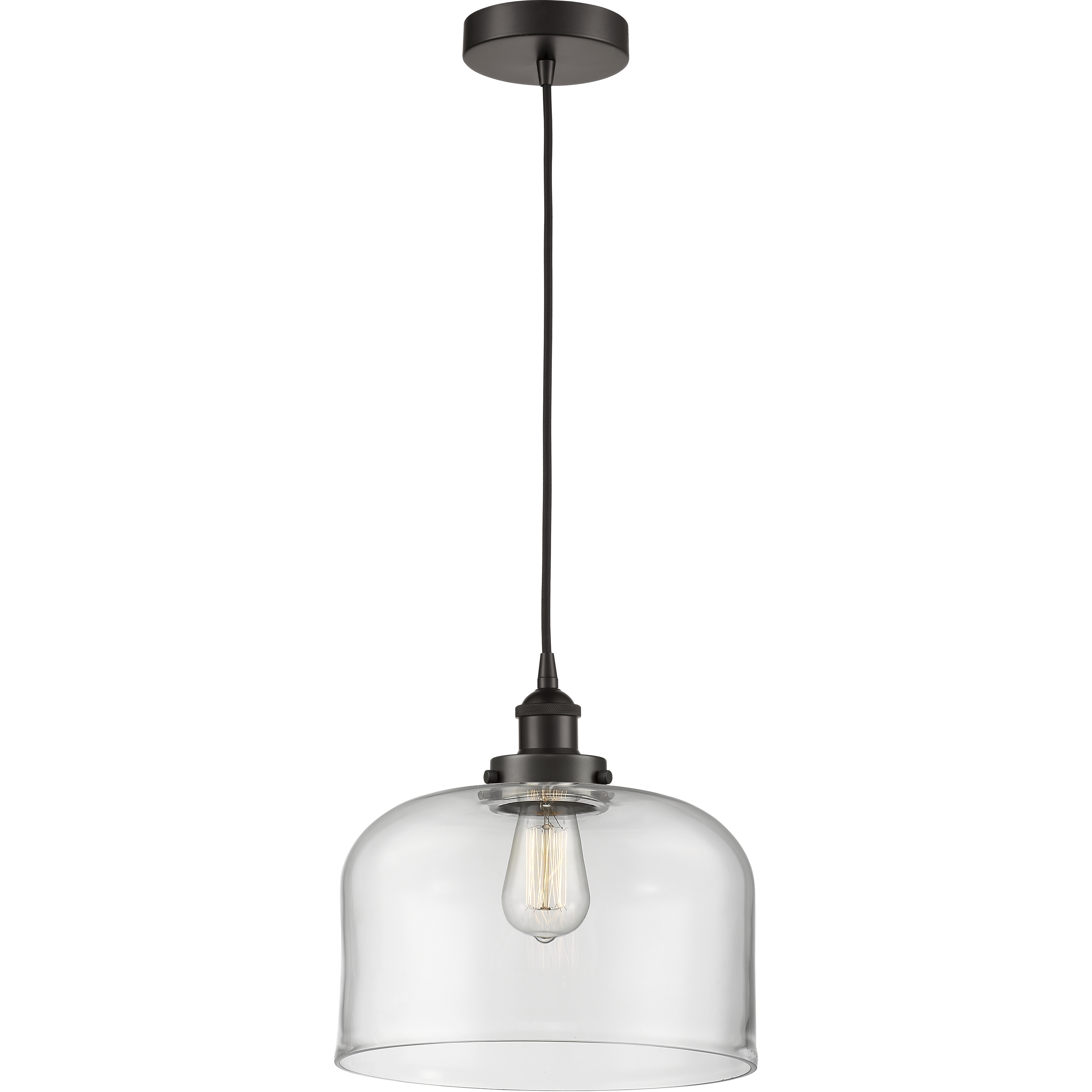 Edison Bell LED 12 inch Oil Rubbed Bronze Mini Pendant Ceiling Light in Clear Glass