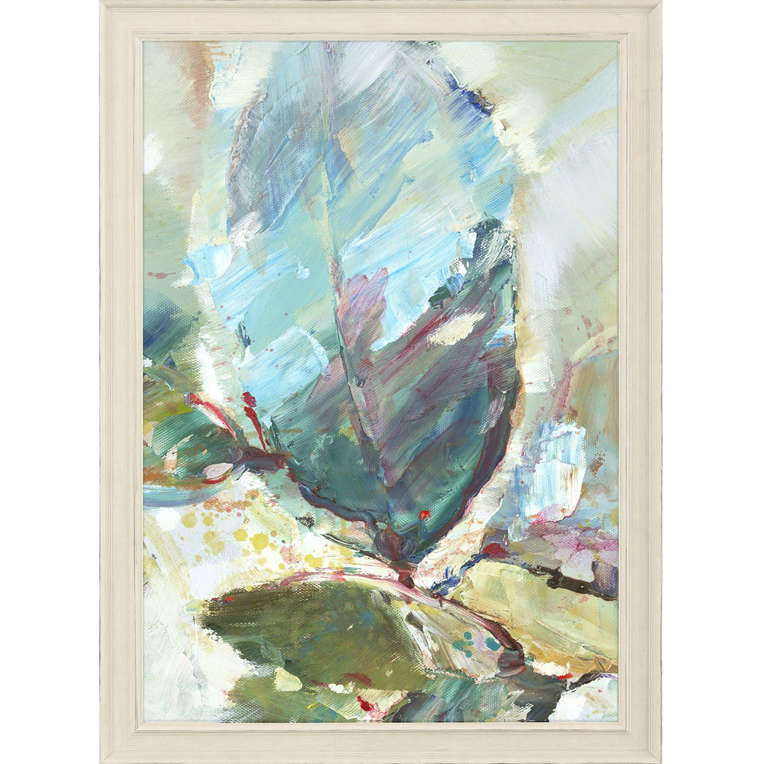 Aqua Leaf Blue and Green and Turquoise and Yellow Framed Art