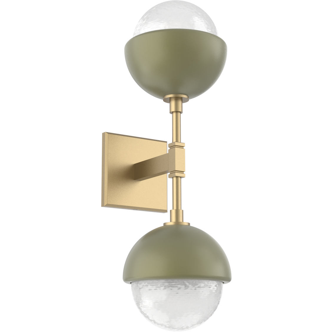 Cabochon Double Sconce Wall Light in 3000K LED, White Linen, Gilded Brass with Sage Green