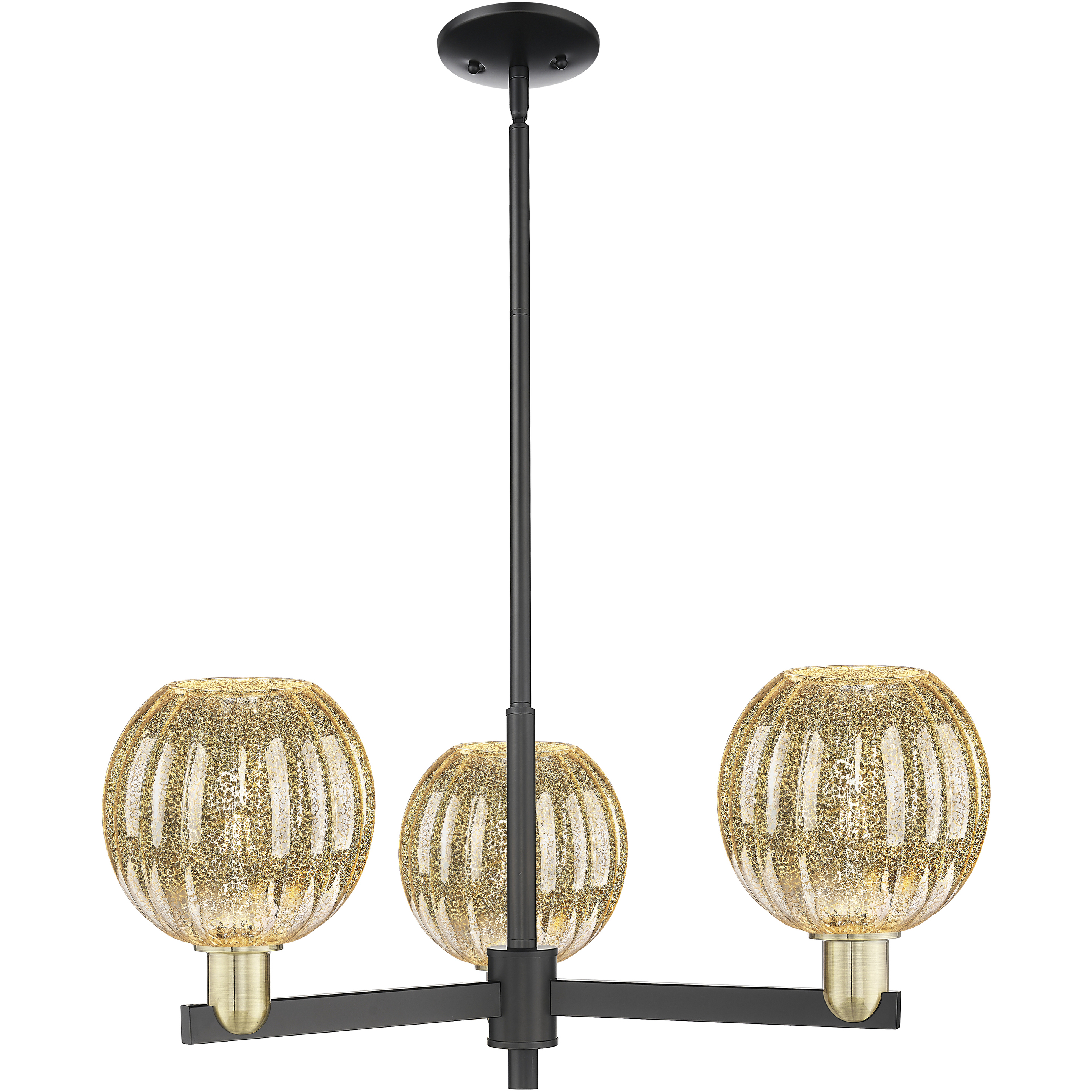 Preston 3 Light 17.63 inch Black Antique Brass Chandelier Ceiling Light in Mercury Glass
