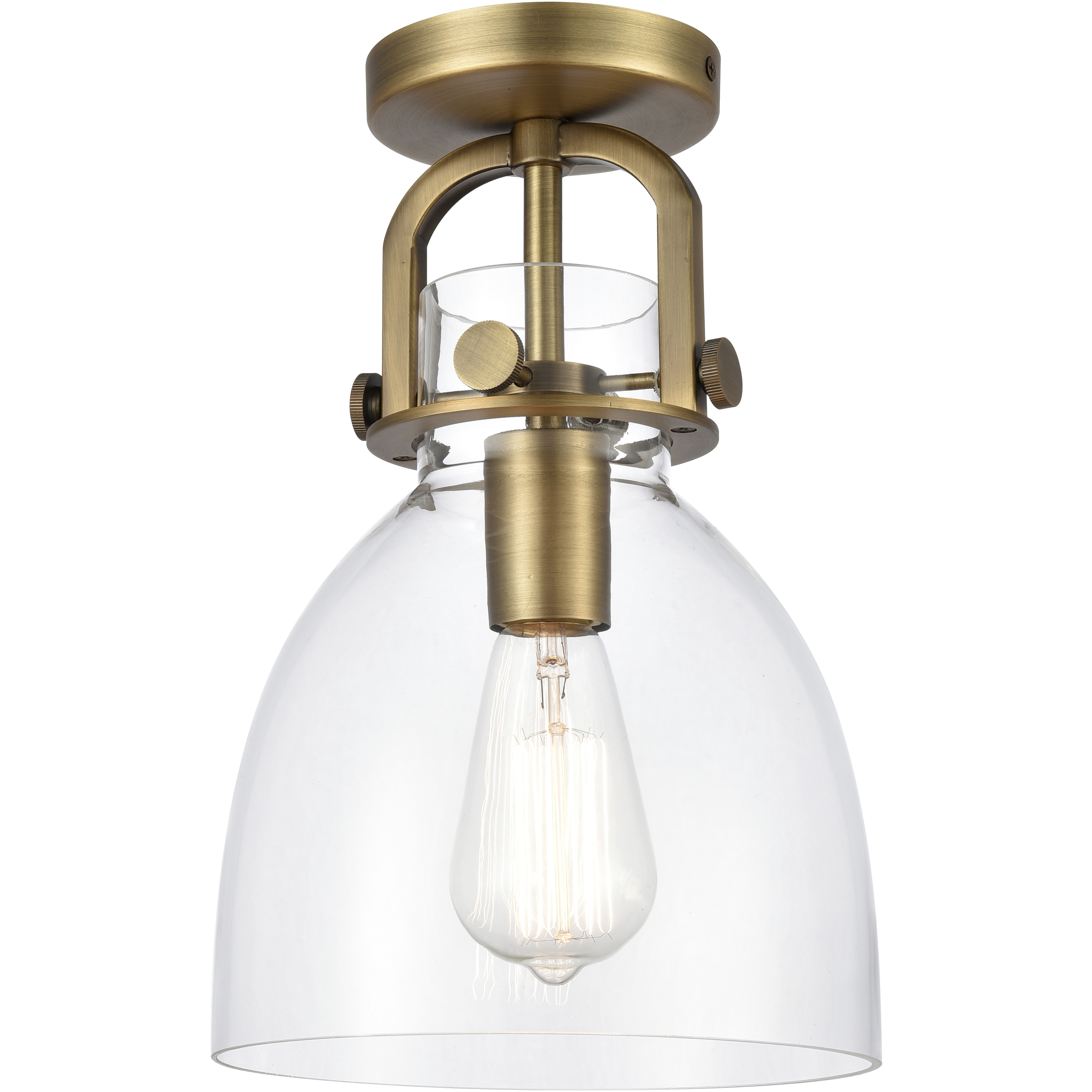 Newton Bell 1 Light 8 inch Brushed Brass Flush Mount Ceiling Light in Clear Glass
