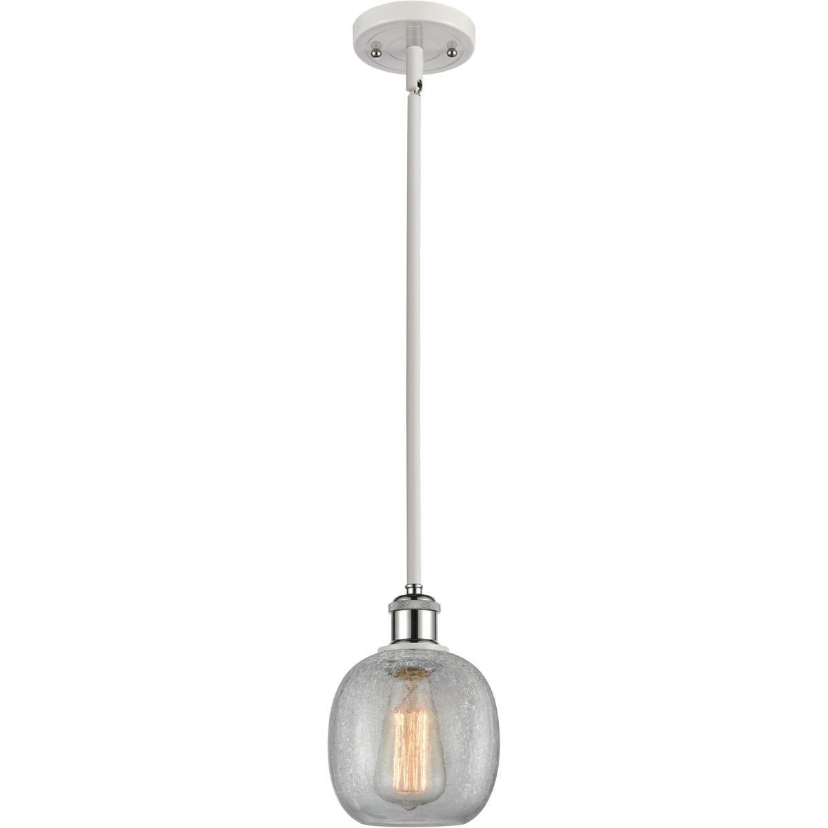 Ballston Belfast LED 6 inch White and Polished Chrome Pendant Ceiling Light in Clear Crackle Glass, Ballston