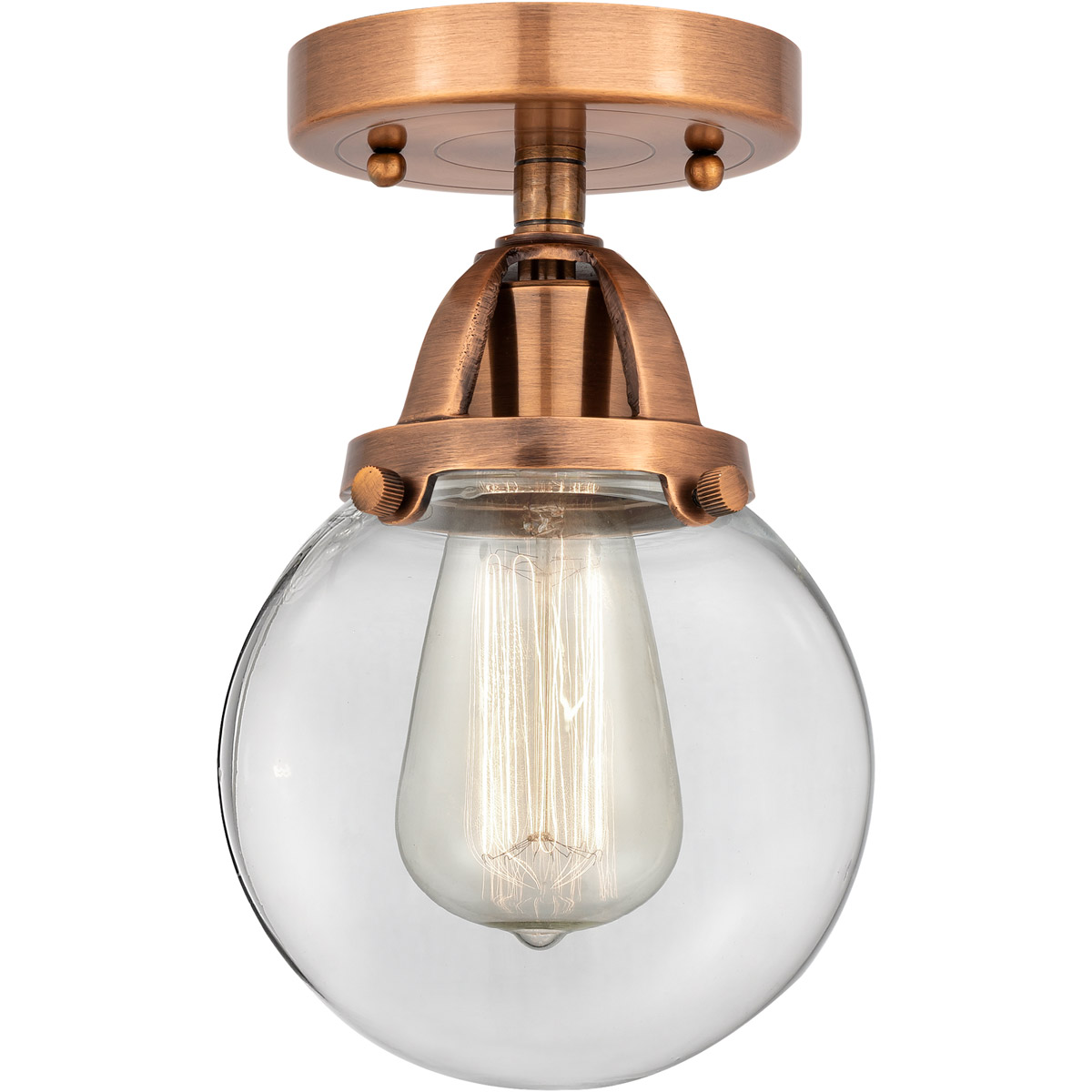Nouveau 2 Beacon LED 6 inch Antique Copper Semi-Flush Mount Ceiling Light in Clear Glass
