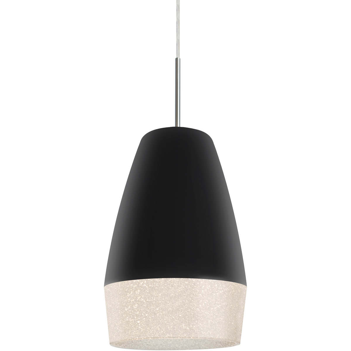 Abu 1 Light Satin Nickel Pendant Ceiling Light in Black/Glitter Glass