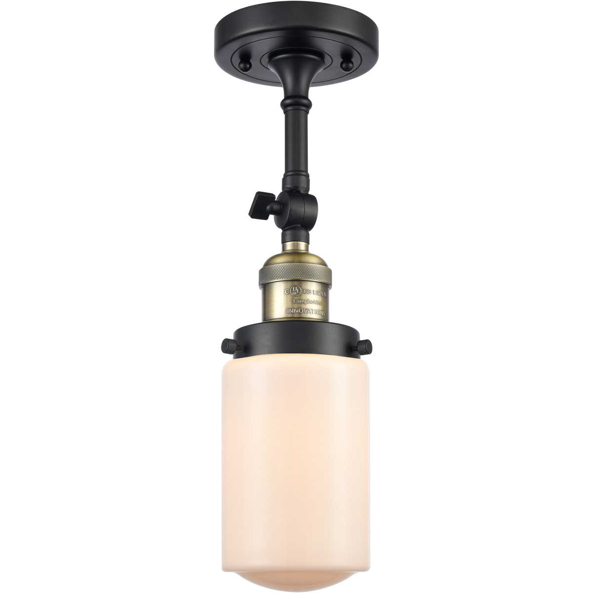 Franklin Restoration Dover 1 Light 5 inch Black Antique Brass Semi-Flush Mount Ceiling Light in Matte White Glass, Franklin Restoration