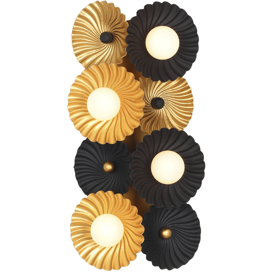 Damask Wall Sconce Wall Light in Black and Vintage Brass