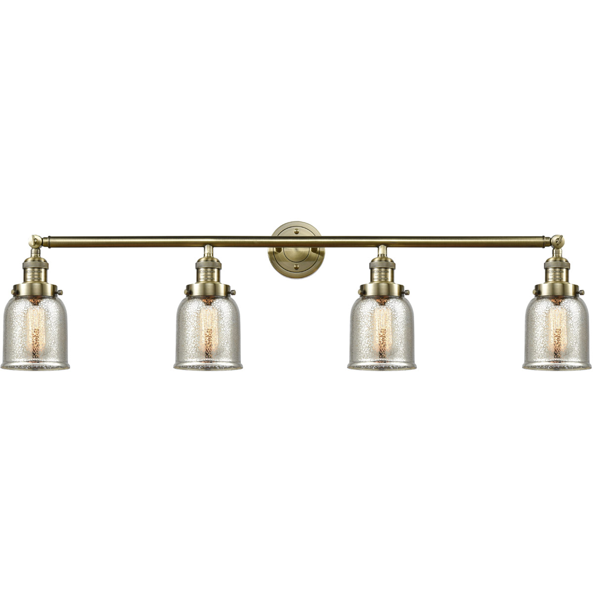 Franklin Restoration Small Bell 4 Light 43 inch Antique Brass Bath Vanity Light Wall Light in Incandescent, Silver Plated Mercury Glass, Franklin Restoration