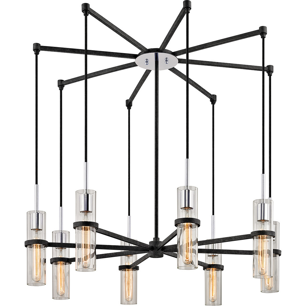 Xavier 8 Light 36 inch Textured Iron and Polished Chrome Chandelier Ceiling Light