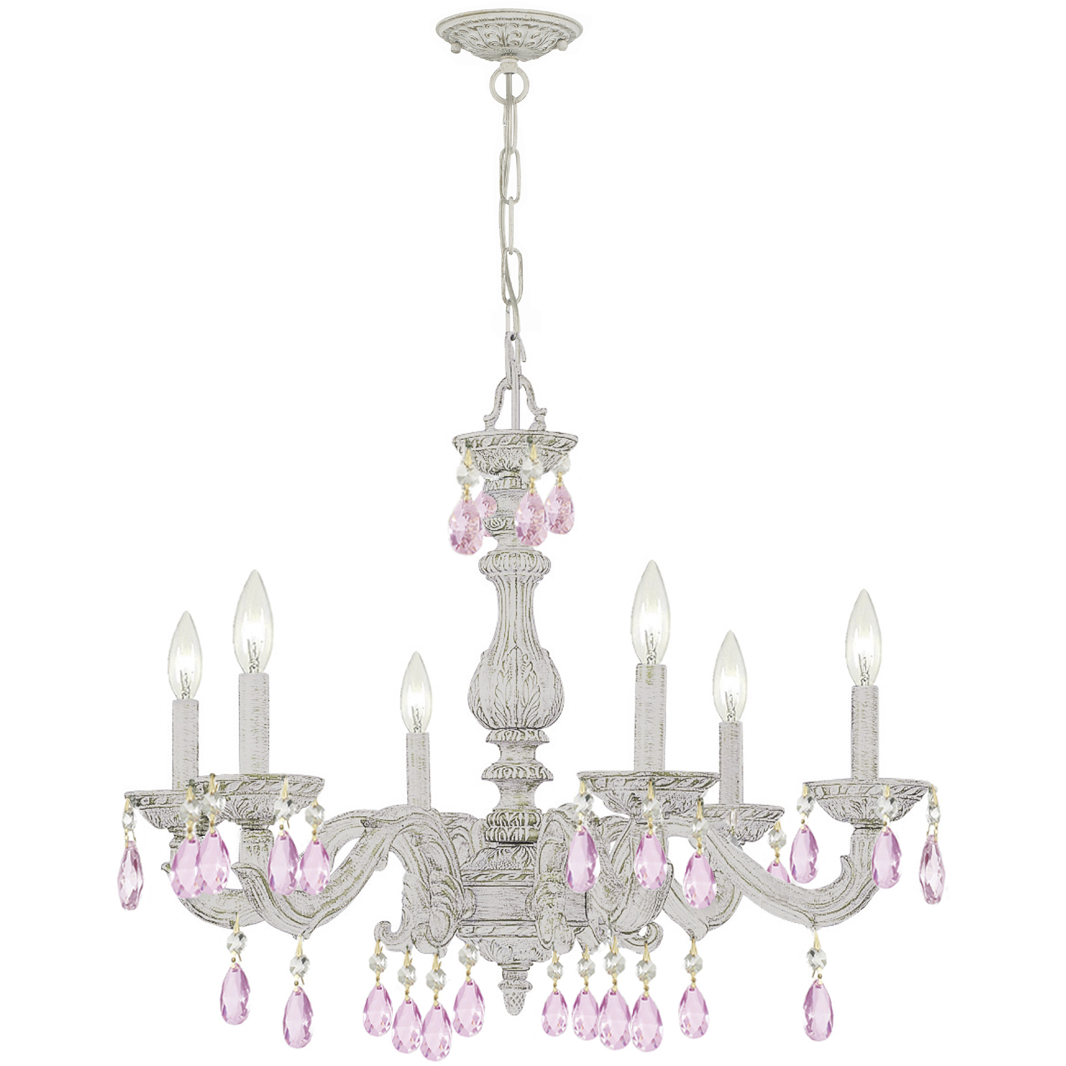 Paris Market 6 Light 28 inch Antique White Chandelier Ceiling Light in Rose Colored Hand Cut