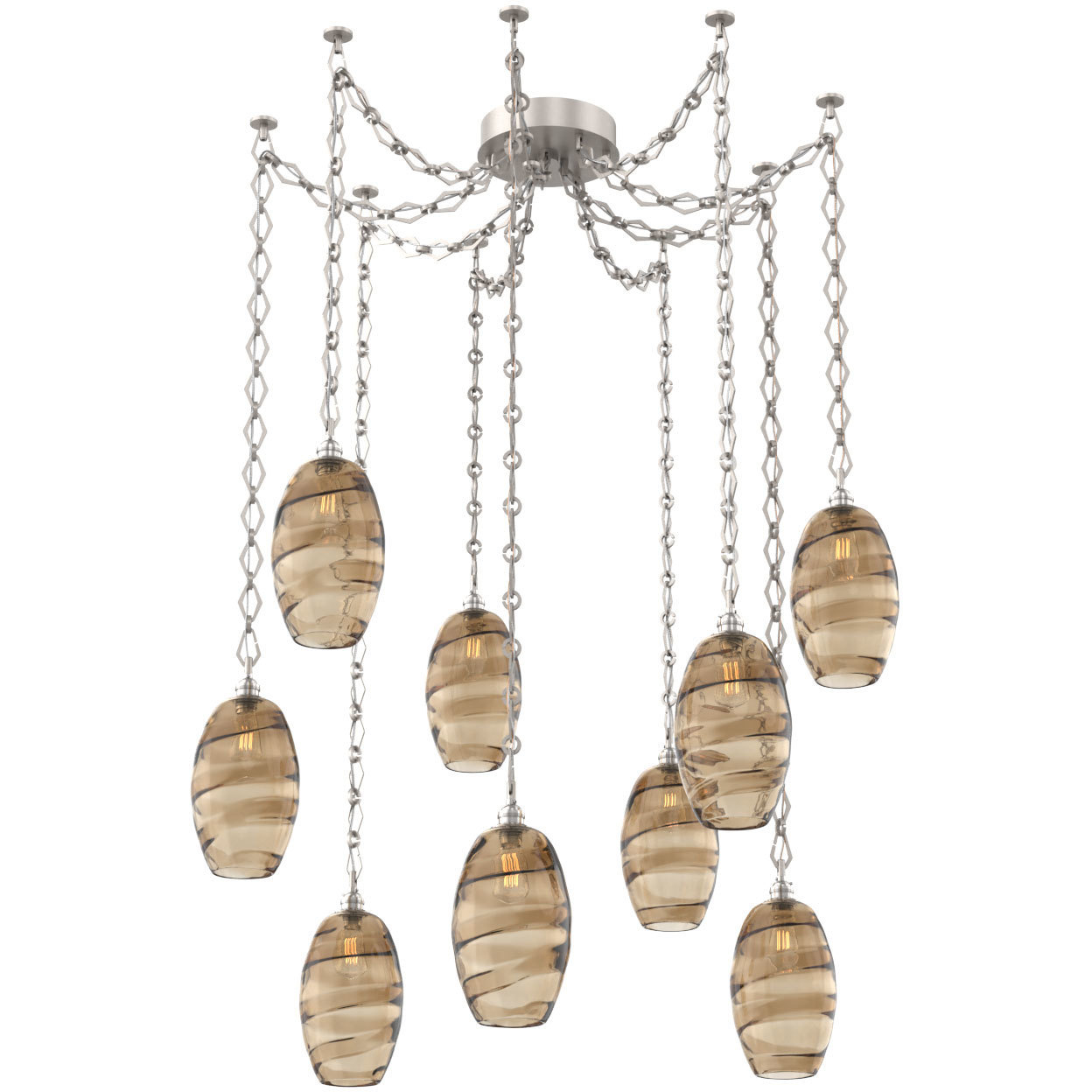 Ellisse 9 Light 15.5 inch Beige Silver Swag Multi-Pendant Ceiling Light in Optic Rib Bronze, Diamond Chain