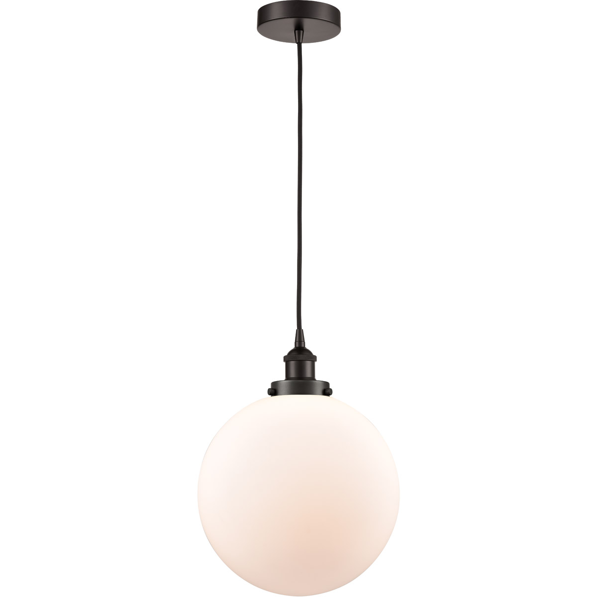 Edison Beacon LED 12 inch Oil Rubbed Bronze Mini Pendant Ceiling Light in Matte White Glass