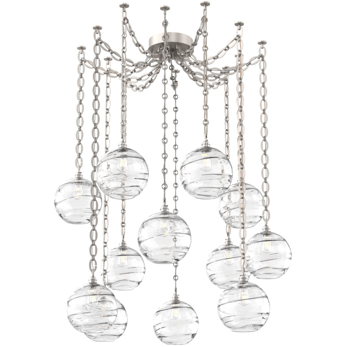 Terra 12 Light 18 inch Beige Silver Swag Multi-Pendant Ceiling Light in Optic Rib Clear, Oval Chain