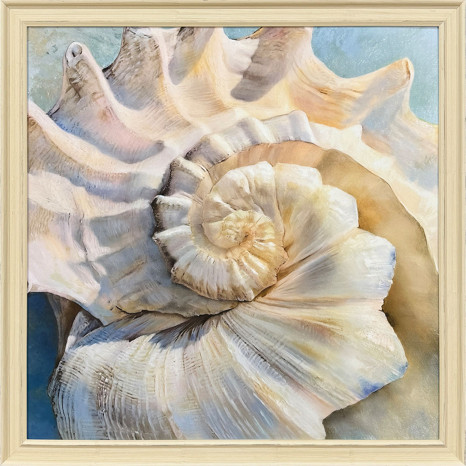 Center Shell Blue and Beige and Turquoise Framed Art