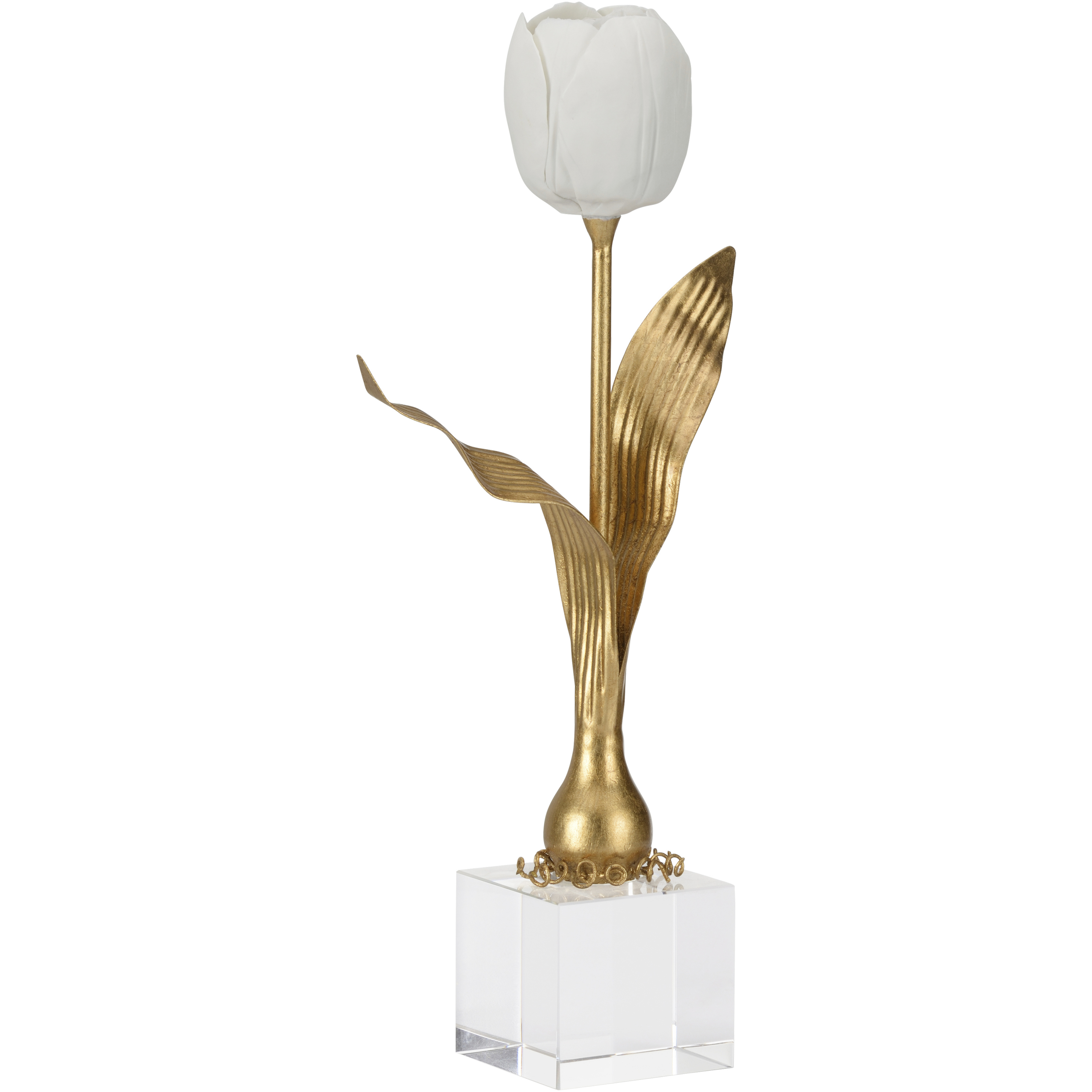 Darwin Tulip On Stand Gold and White/Cream Porcelain Flower Decor