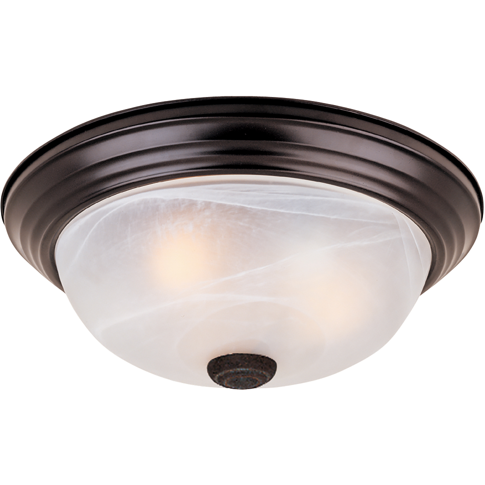 Decorative 3 Light 15 inch Oil Rubbed Bronze Flushmount Ceiling Light in White Alabaster, Large