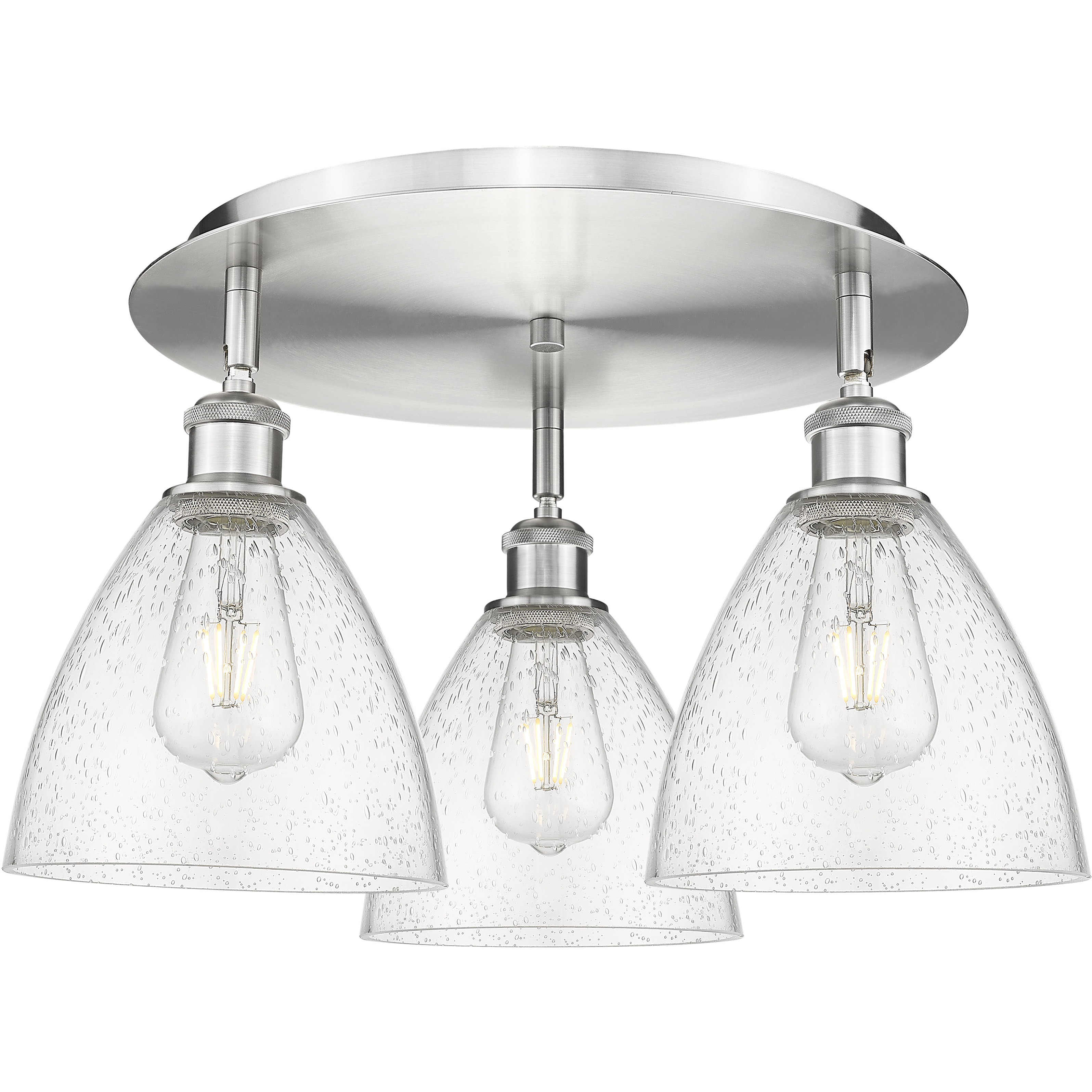 Bristol Glass 3 Light 19.25 inch Satin Nickel Flush Mount Ceiling Light in Seedy