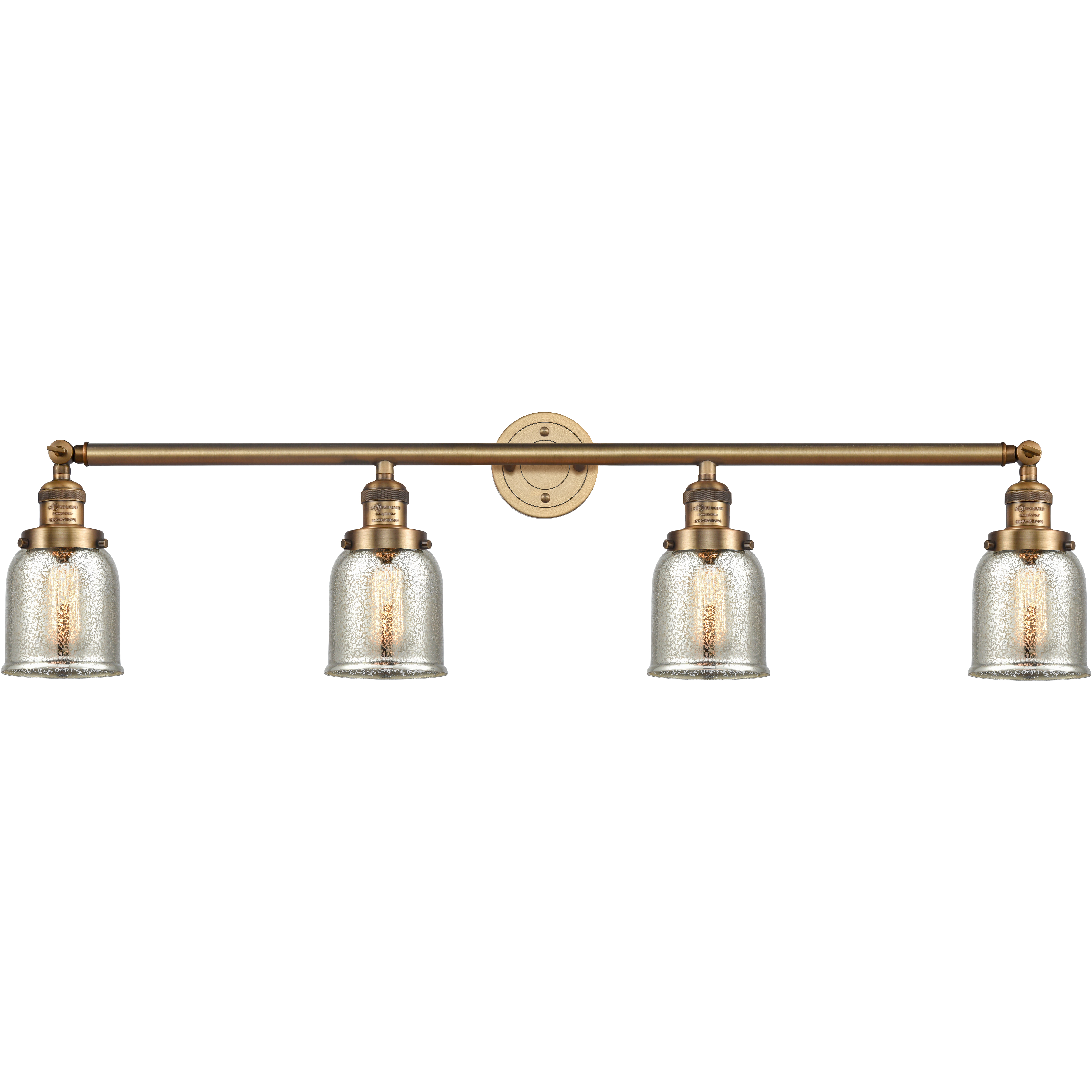 Franklin Restoration Small Bell 4 Light 43 inch Brushed Brass Bath Vanity Light Wall Light in Silver Plated Mercury Glass, Franklin Restoration