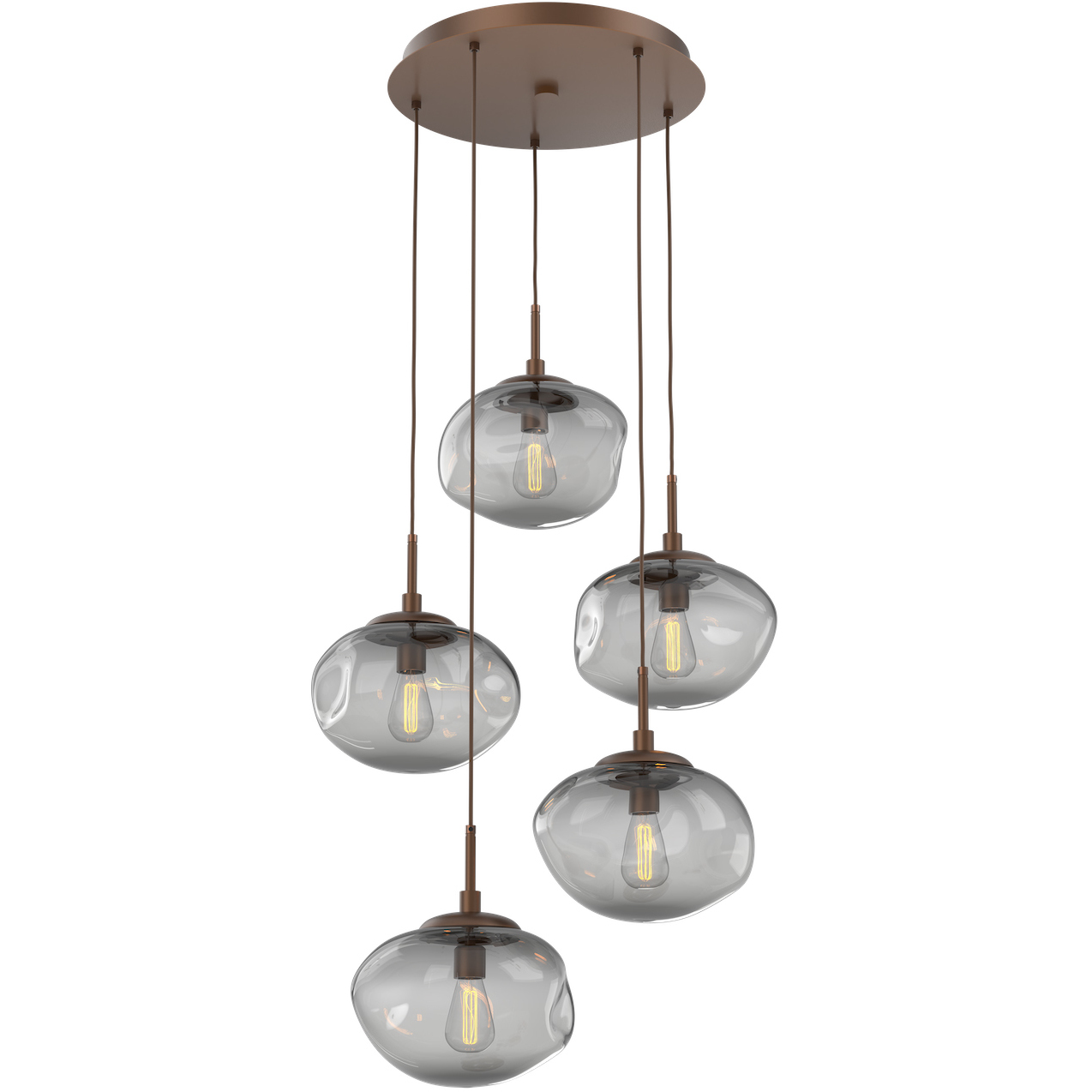 Nova Incandescent 5 Light Burnished Bronze Chandelier Ceiling Light, Round Multi-Pendant