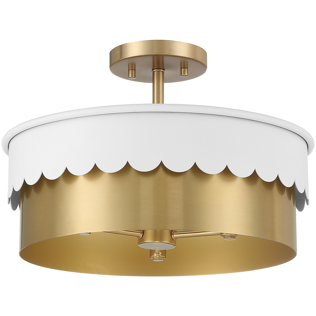 Stella 3 Light 16 inch White and Natural Brass Semi-Flush Ceiling Light in White with Natural Brass