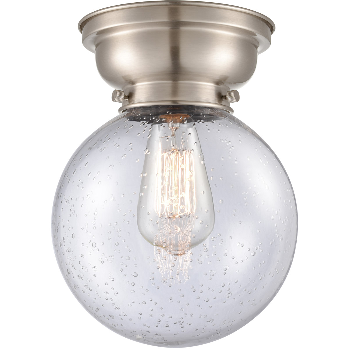 Aditi Large Beacon LED 8 inch Brushed Satin Nickel Flush Mount Ceiling Light in Seedy Glass, Aditi