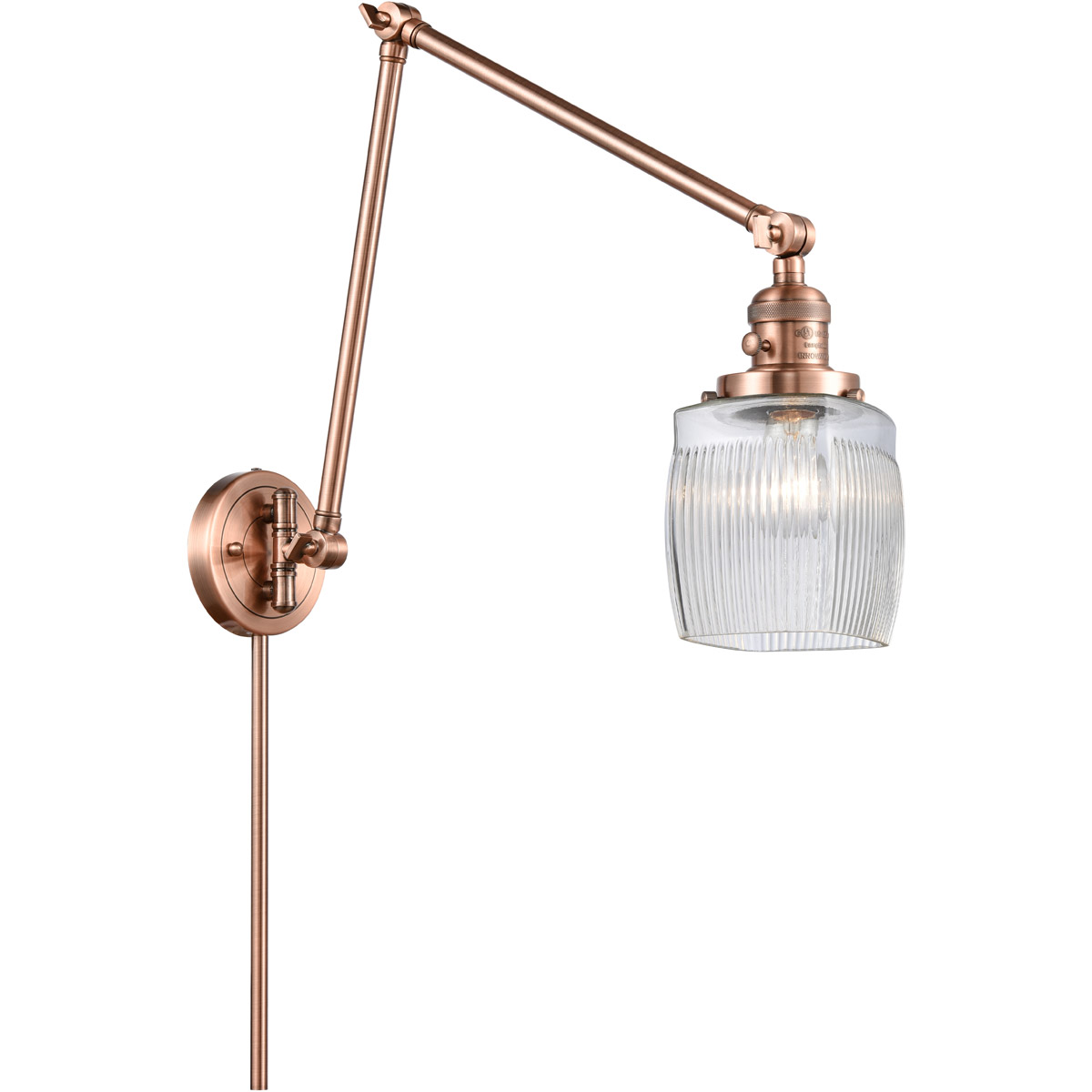 Colton 30 inch 3.50 watt Antique Copper Swing Arm Wall Light, Franklin Restoration