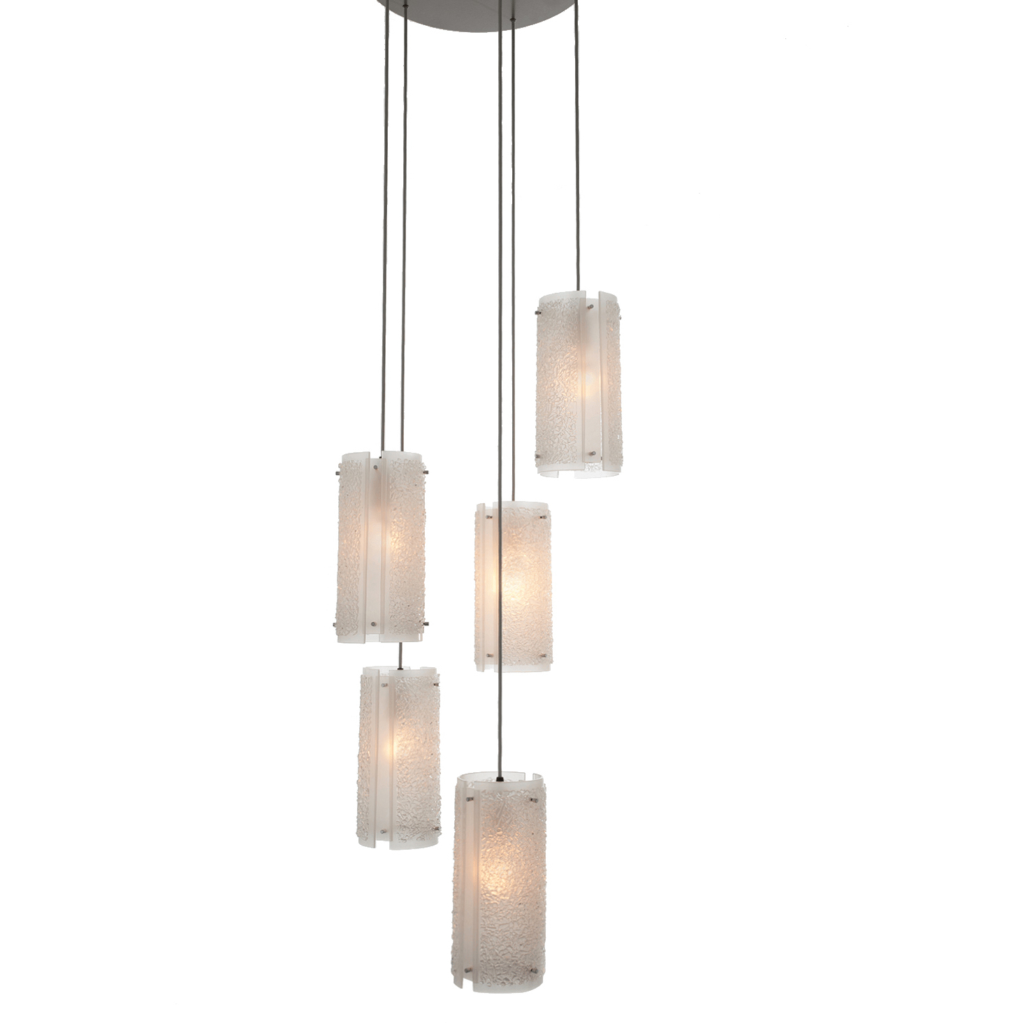 Textured Glass 5 Light 19.8 inch Beige Silver Chandelier Ceiling Light, Round Multi-Port