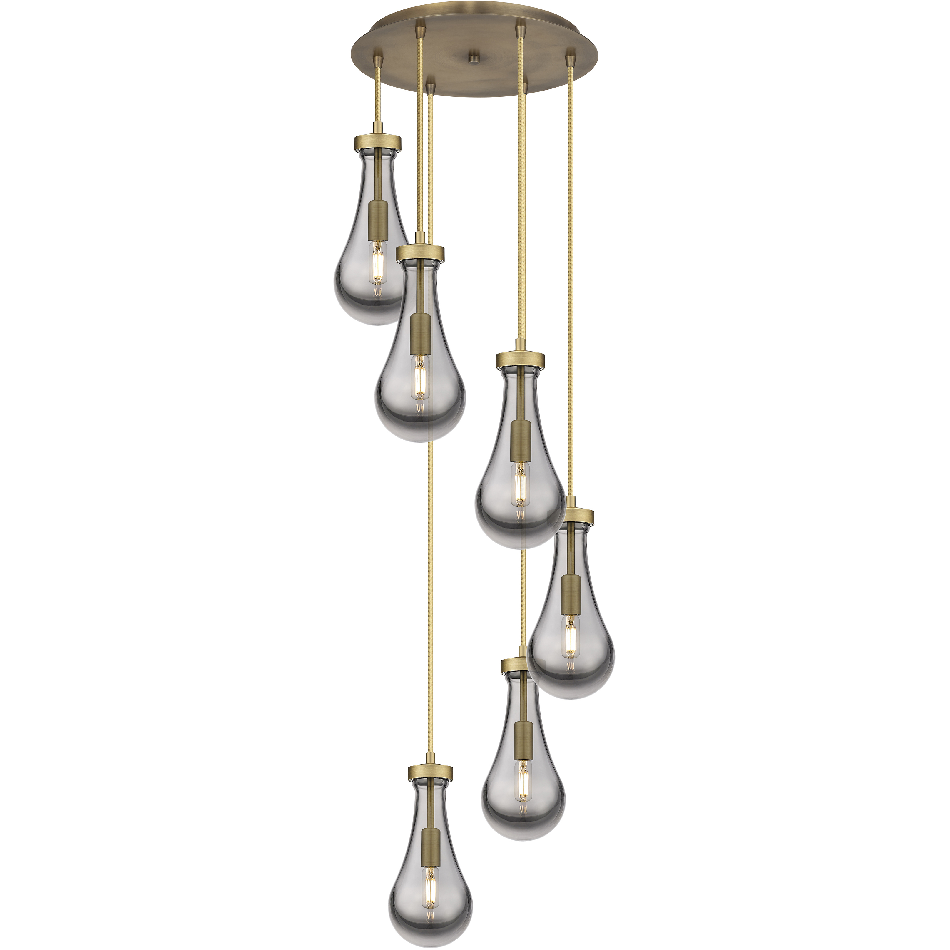 Owego 6 Light 15.75 inch Brushed Brass Multi Pendant Ceiling Light in Light Smoke Glass