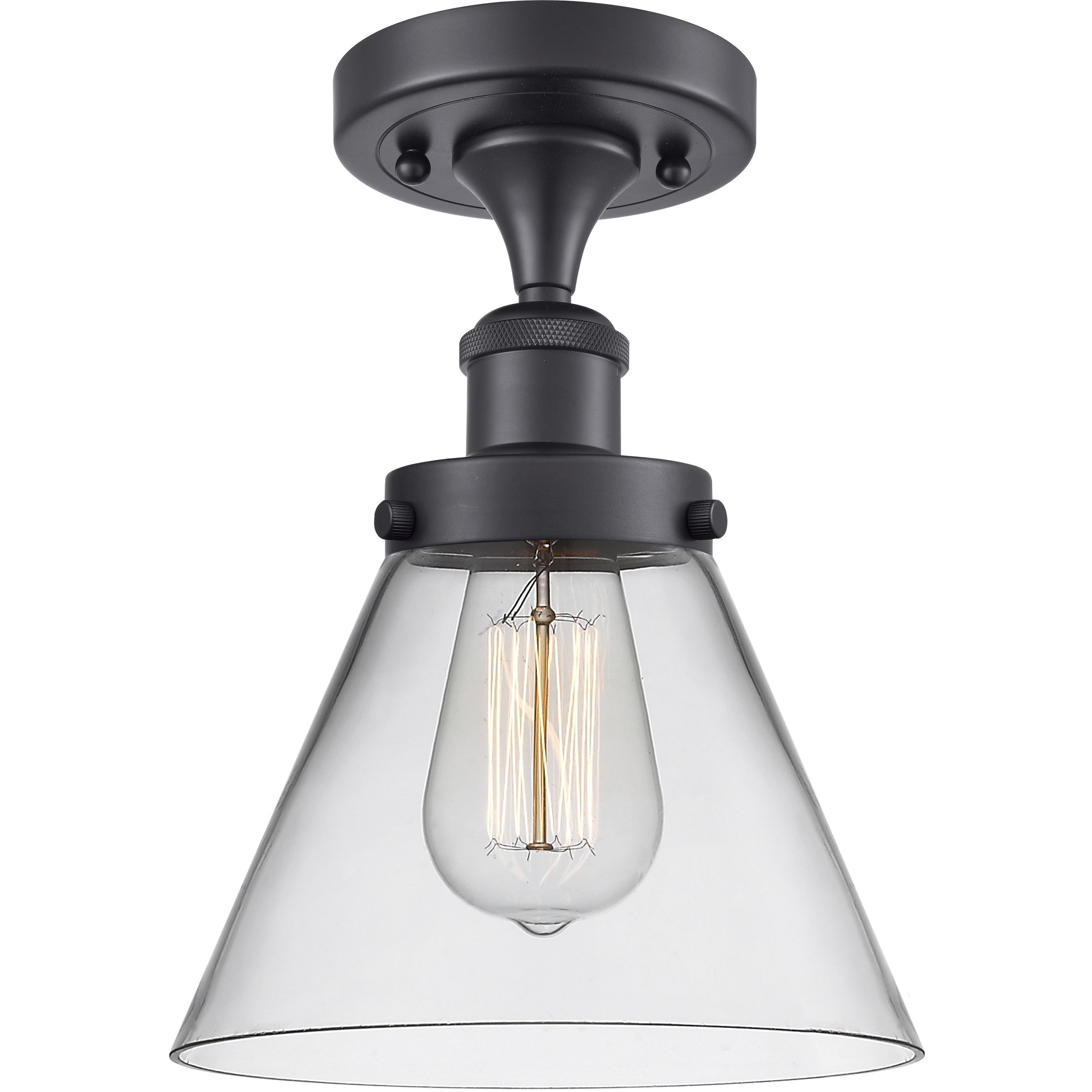 Cone 1 Light 7.75 inch Matte Black Semi-Flush Mount Ceiling Light