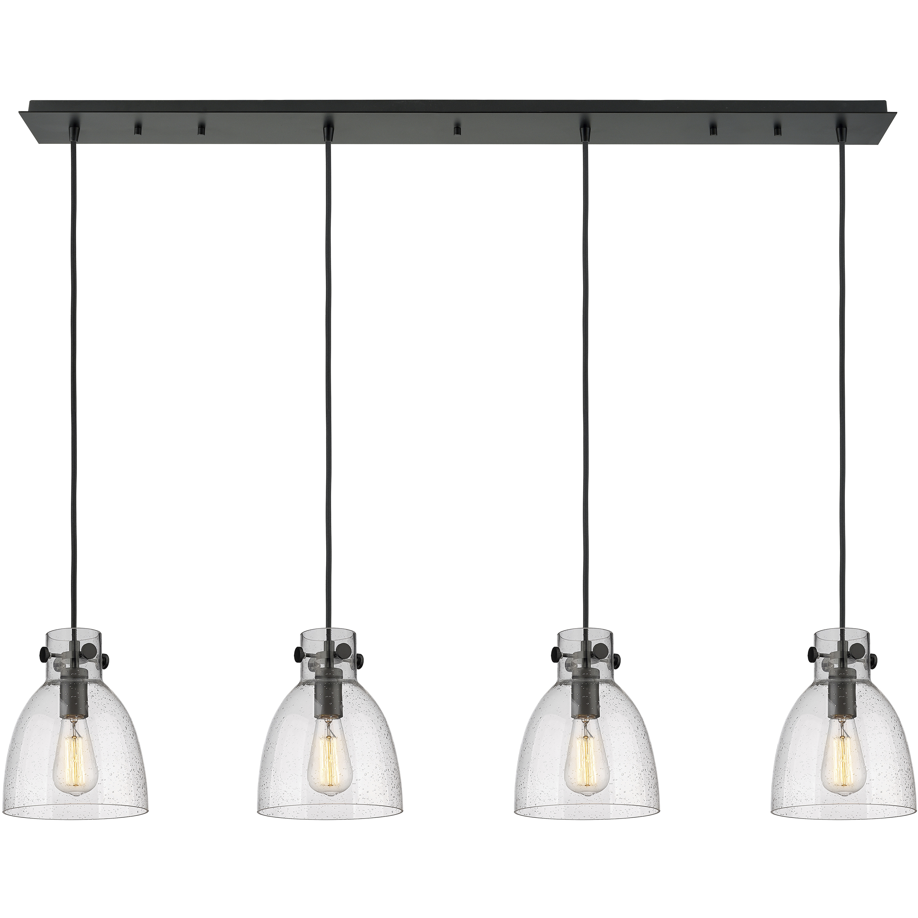 Newton Bell 4 Light 51.75 inch Matte Black Linear Pendant Ceiling Light in Seedy Glass
