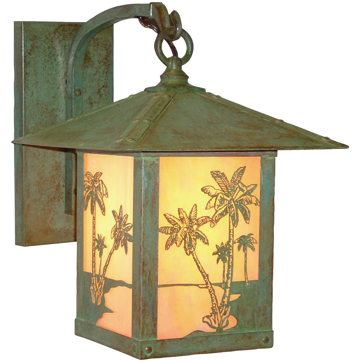 Timber Ridge 1 Light 12 inch Verdigris Patina Wall Mount Wall Light in White Opalescent, Trout Filigree