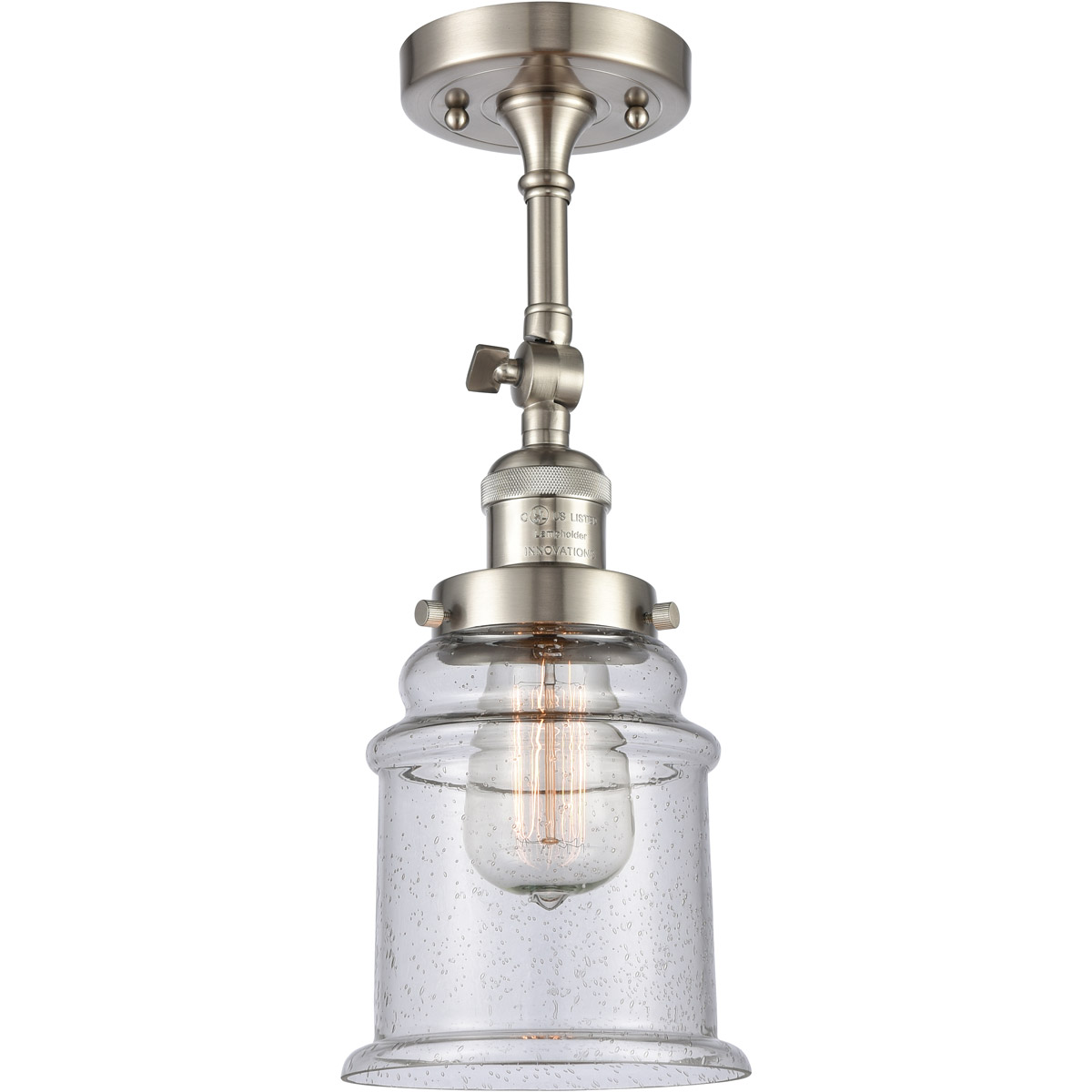 Franklin Restoration Canton LED 6 inch Brushed Satin Nickel Semi-Flush Mount Ceiling Light in Seedy Glass, Franklin Restoration