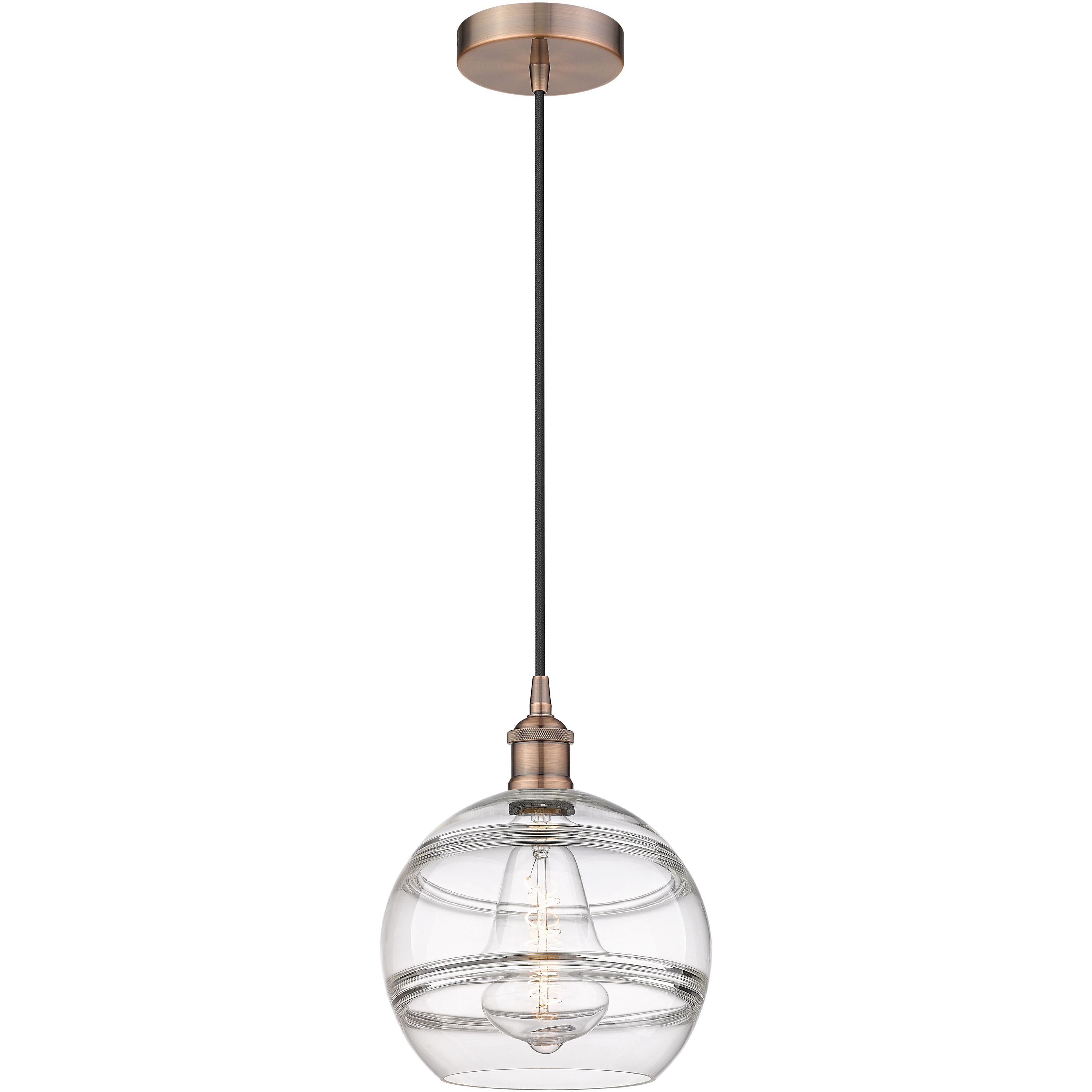 Edison Rochester 1 Light 10 inch Antique Copper Cord Hung Mini Pendant Ceiling Light