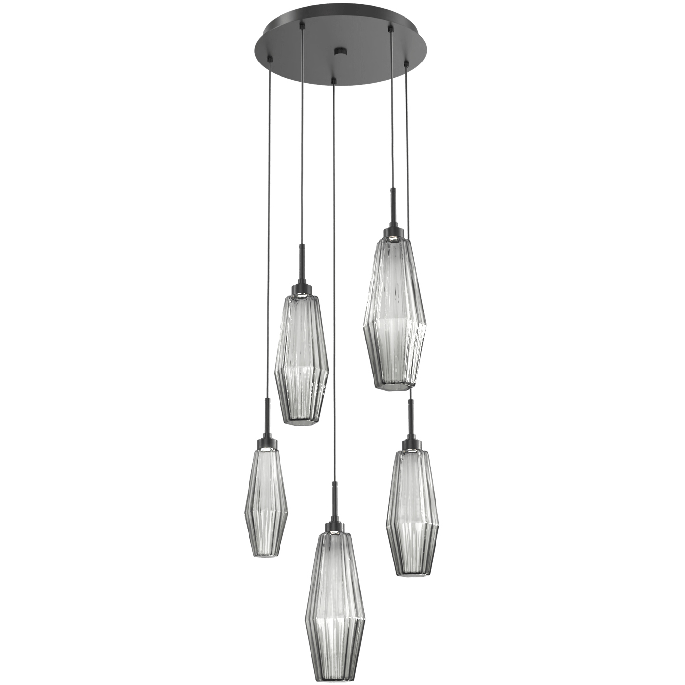 Aalto LED 19.8 inch Matte Black Chandelier Ceiling Light in 3000K LED, Optic Rib Smoke, Round Multi-Port